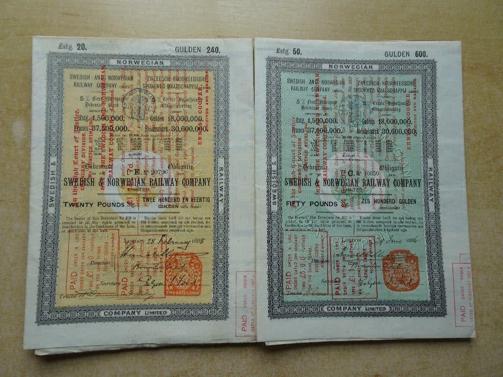Obligaties Zweedsch - Noorweegsche Spoorweg Ma. Londen 1886, Postzegels en Munten, Aandelen en Waardepapieren, Ophalen of Verzenden