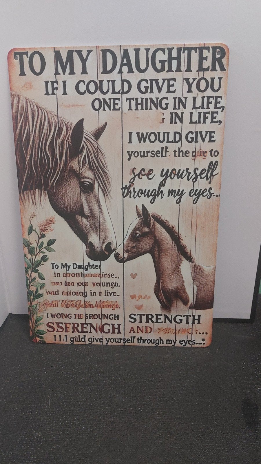 Decoratief bord 'To My Daughter' met paarden 20x30cm, Metaal, Meerkleurig, Nieuw, Ophalen of Verzenden
