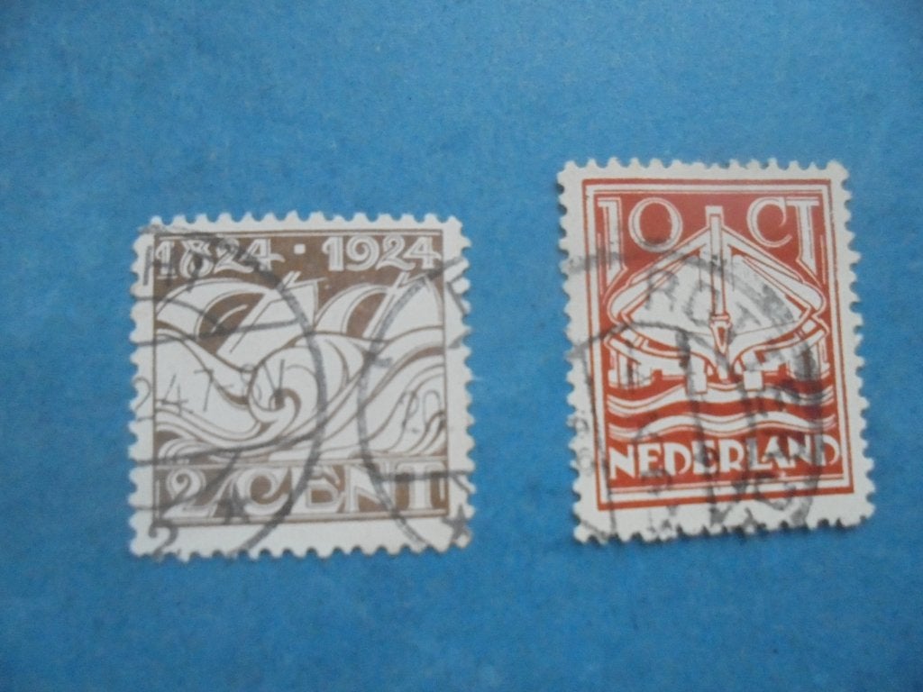 2 postzegels Nederland 1924, 100 jr. Ned. Reddingsmaatschap., Ophalen of Verzenden, T/m 1940, Gestempeld