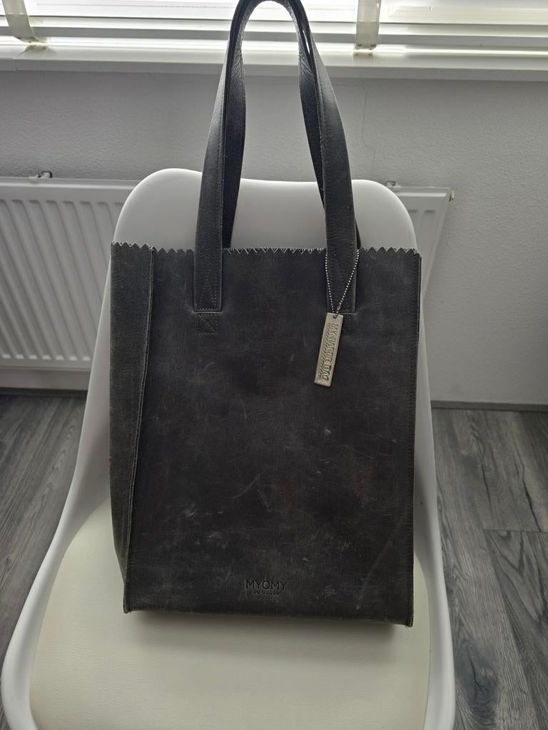 MYOMY Leren Shopper/Laptoptas - Blauwgrijs, Sieraden, Tassen en Uiterlijk, Tassen | Damestassen, Ophalen of Verzenden