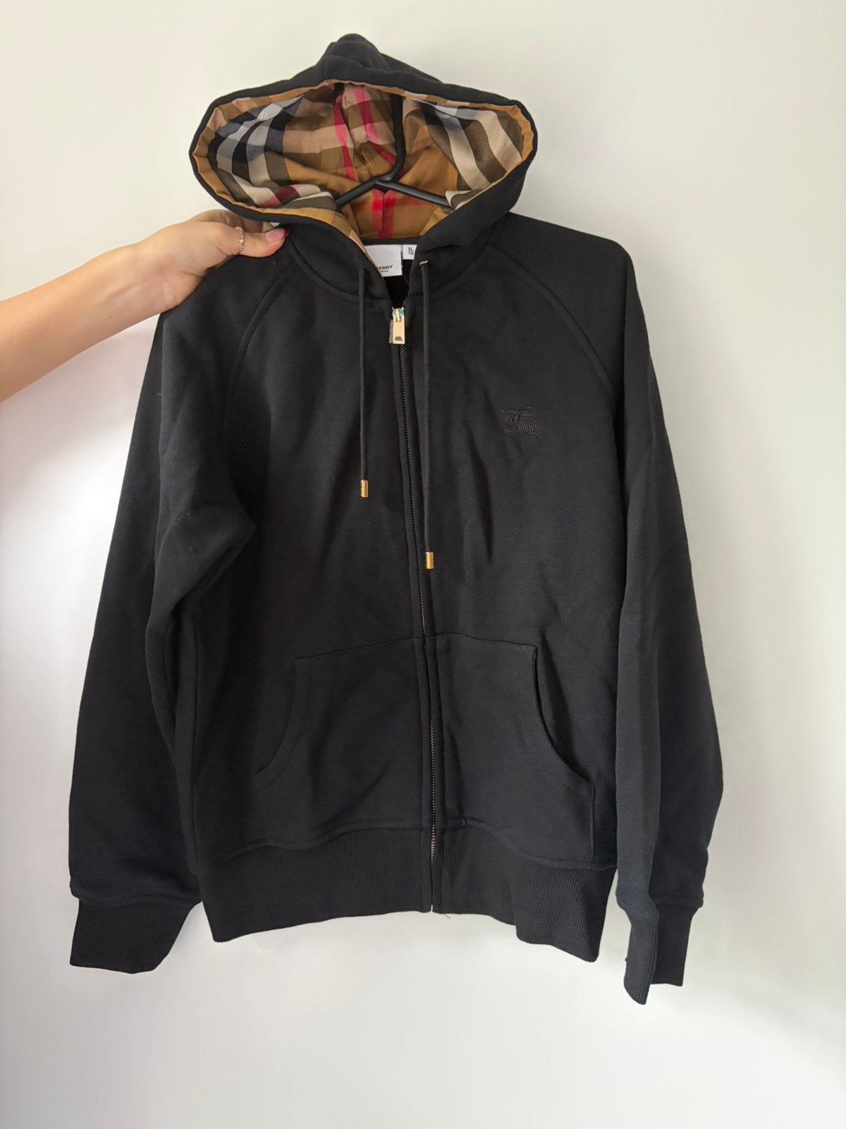 Burberry Zwarte Zip Hoodie Nova Check Capuchon – Maat XL, Kleding | Heren, Jassen | Zomer, Ophalen of Verzenden, Zo goed als nieuw