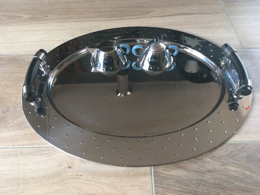 ALESSI dienblad MG09, ovaal en suiker melkstel, M. GRAVES, Huis en Inrichting, Ophalen of Verzenden, Zo goed als nieuw, Dienblad