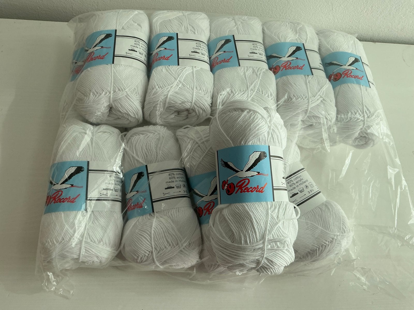 Record Wol/Garen - 40% Katoen, 60% Acryl (Wit), 15 bollen, Hobby en Vrije tijd, Breien en Haken, Ophalen of Verzenden, Nieuw, Breien of Haken