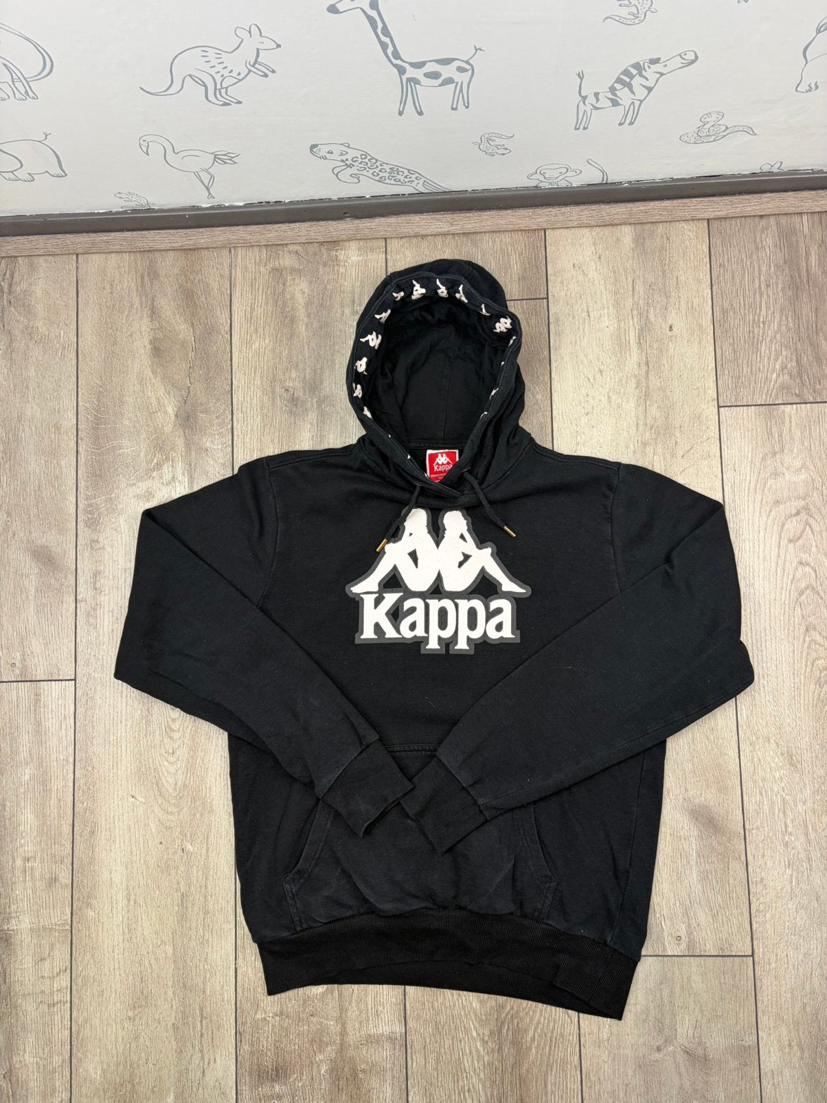 Kappa zwarte hoodie groot logo vintage streetwear S, Kleding | Heren, Ophalen of Verzenden, Gedragen, Maat 46 (S) of kleiner, Zwart