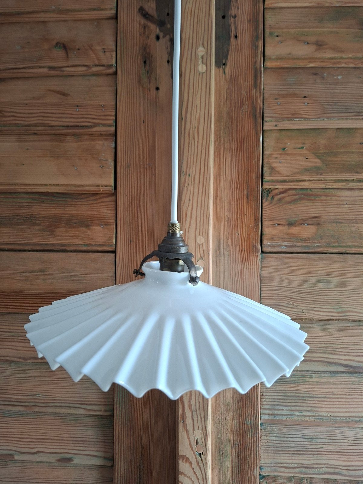 Opaline glazen hanglamp , plissé model lampje, Ophalen of Verzenden