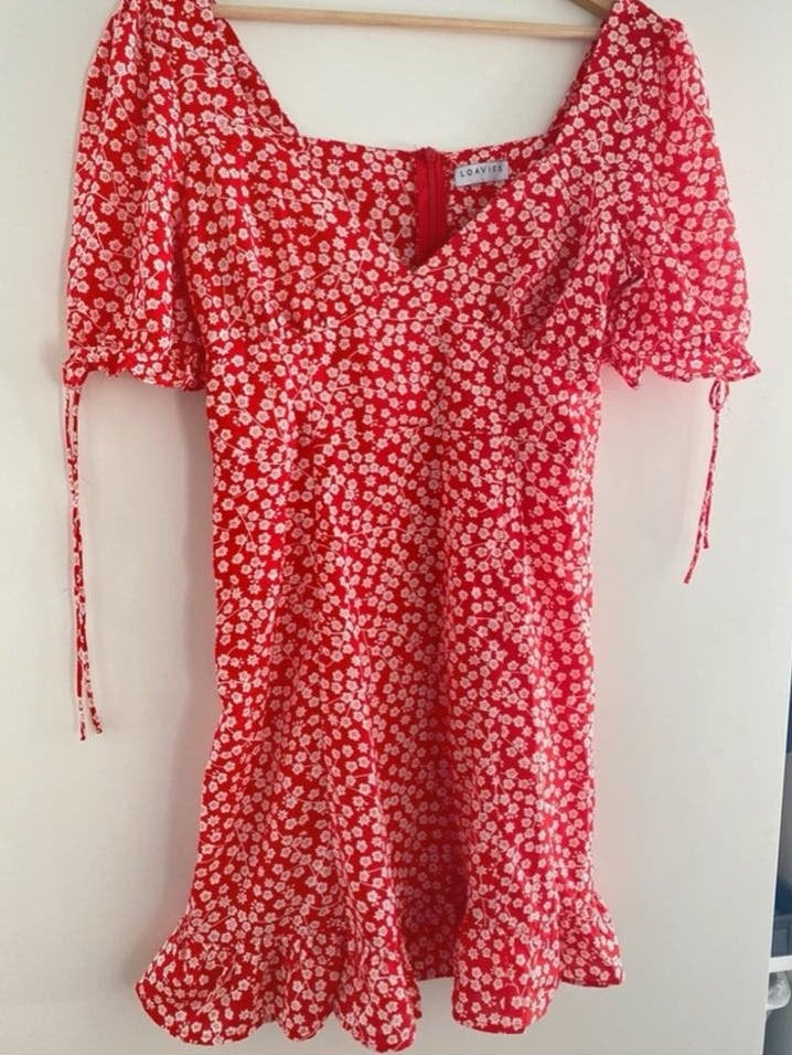 Loavies jurkje maat L, rood met bloemen, helemaal nieuw, Maat 42/44 (L), Nieuw, Ophalen of Verzenden, Boven de knie