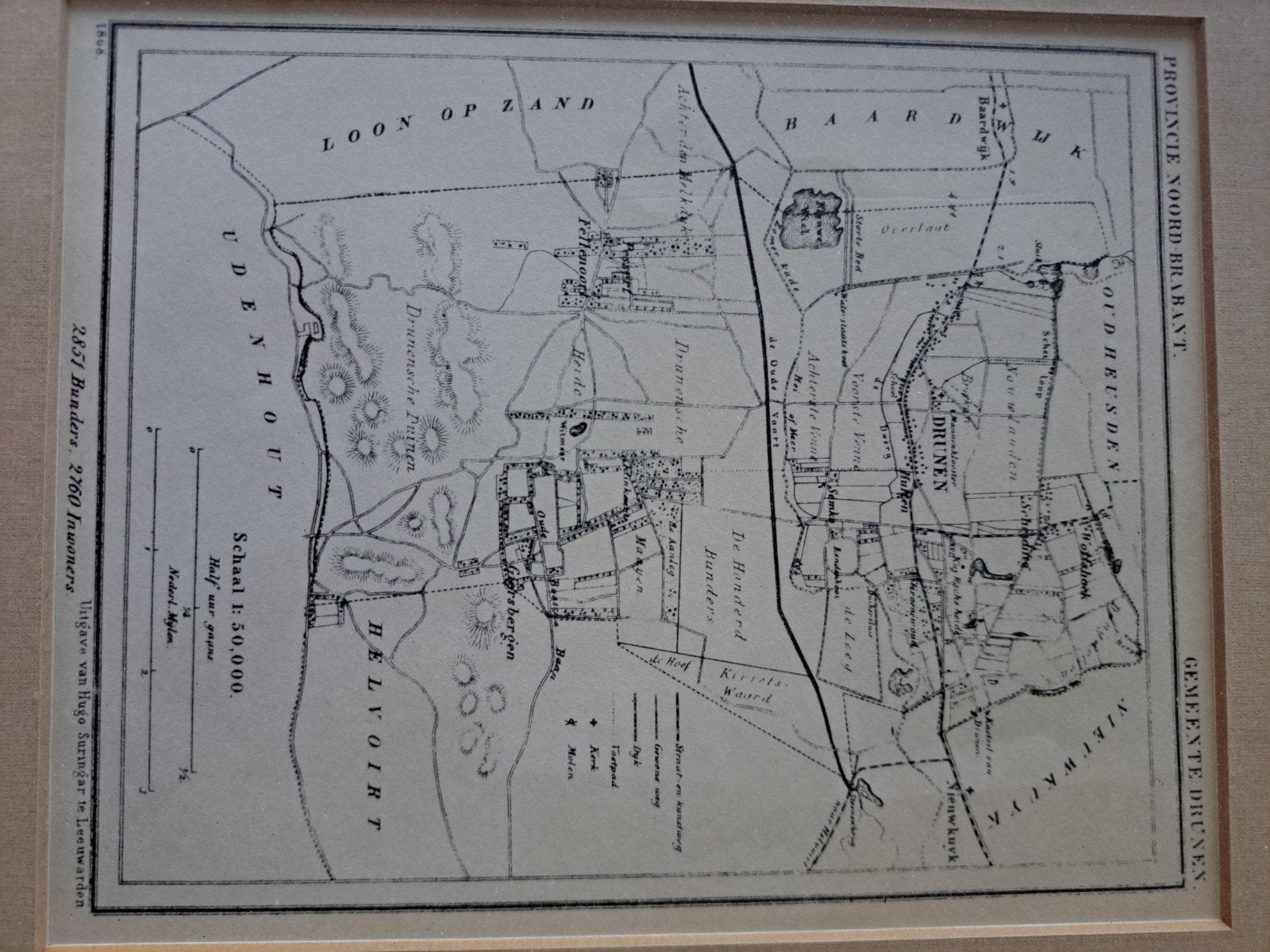 Oude Kaart Drunen, Oud Heusden, Loon op Zand, Udenhout 1806, Gelezen, Voor 1800, Ophalen of Verzenden, Landkaart