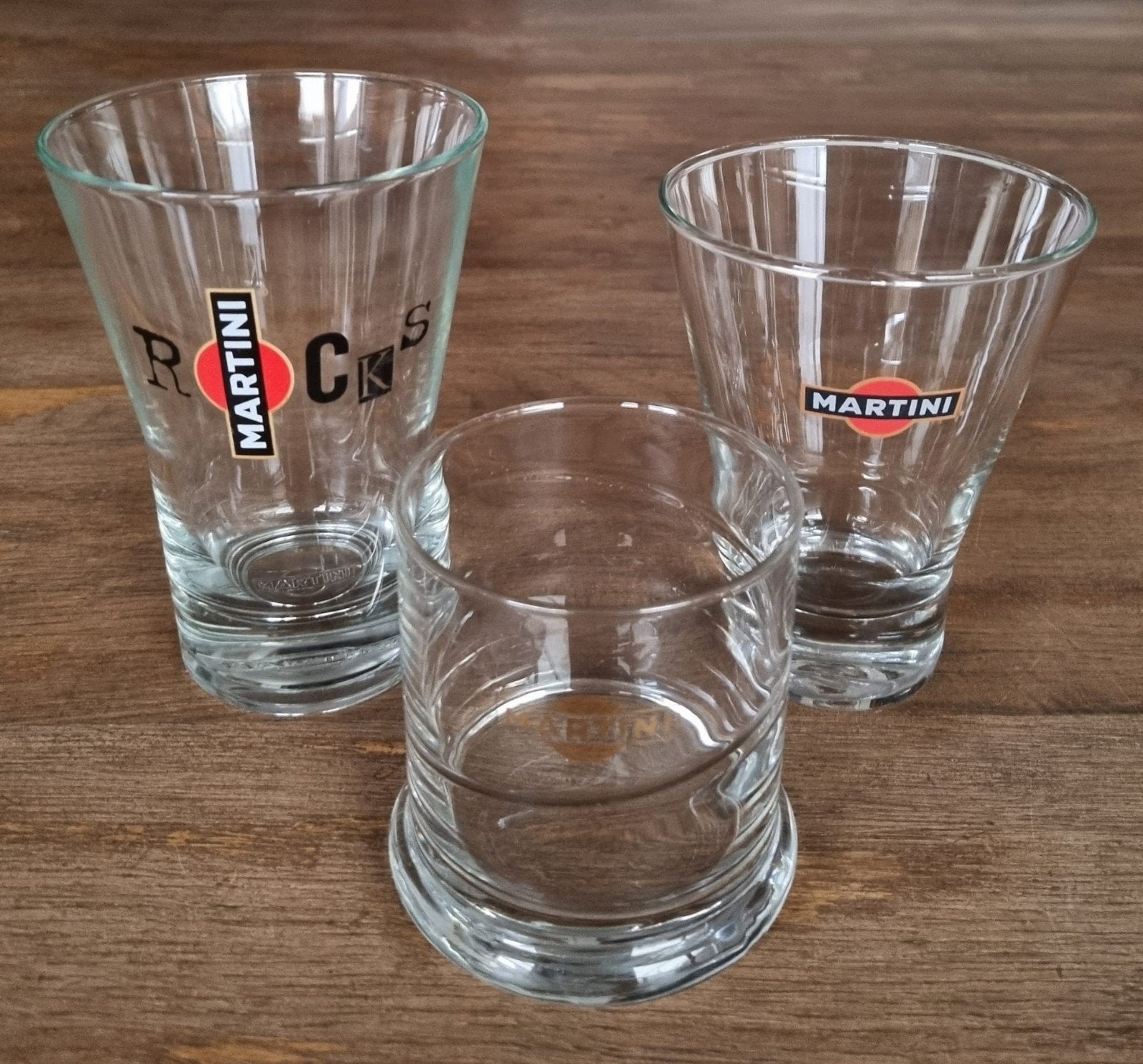 3 Vintage Martini Glazen – Retro Reclameglazen / Tumblers, Ophalen of Verzenden