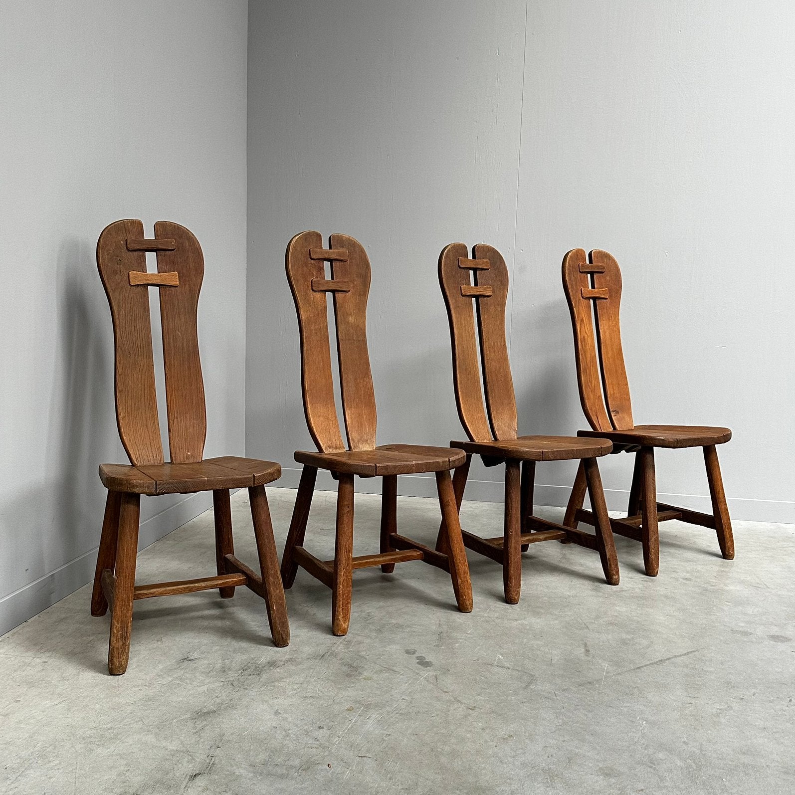 De Puydt stoelen jaren 60 brutalistisch vintage design eiken, Gebruikt, Bruin, Vier, De Puydt