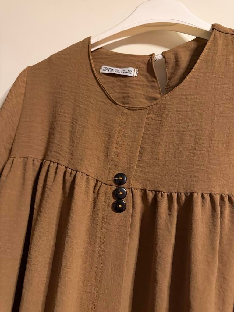 Zara lange bruine jurk met knoopjes - Maat XL, Bruin, Maat 46/48 (XL) of groter, Ophalen of Verzenden, Zo goed als nieuw