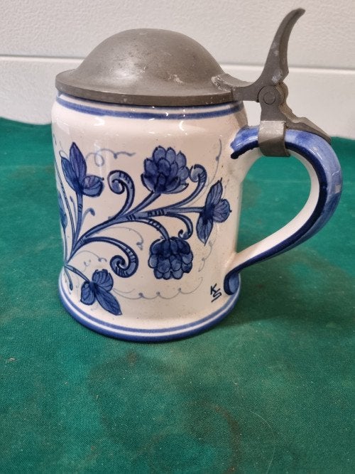 bierpul schultheis met tinnen deksel vintage, Verzamelen, Ophalen of Verzenden, 'T Olde Gre-j, Info@toldegrej.nl, Endepoelstraat 20f Didam