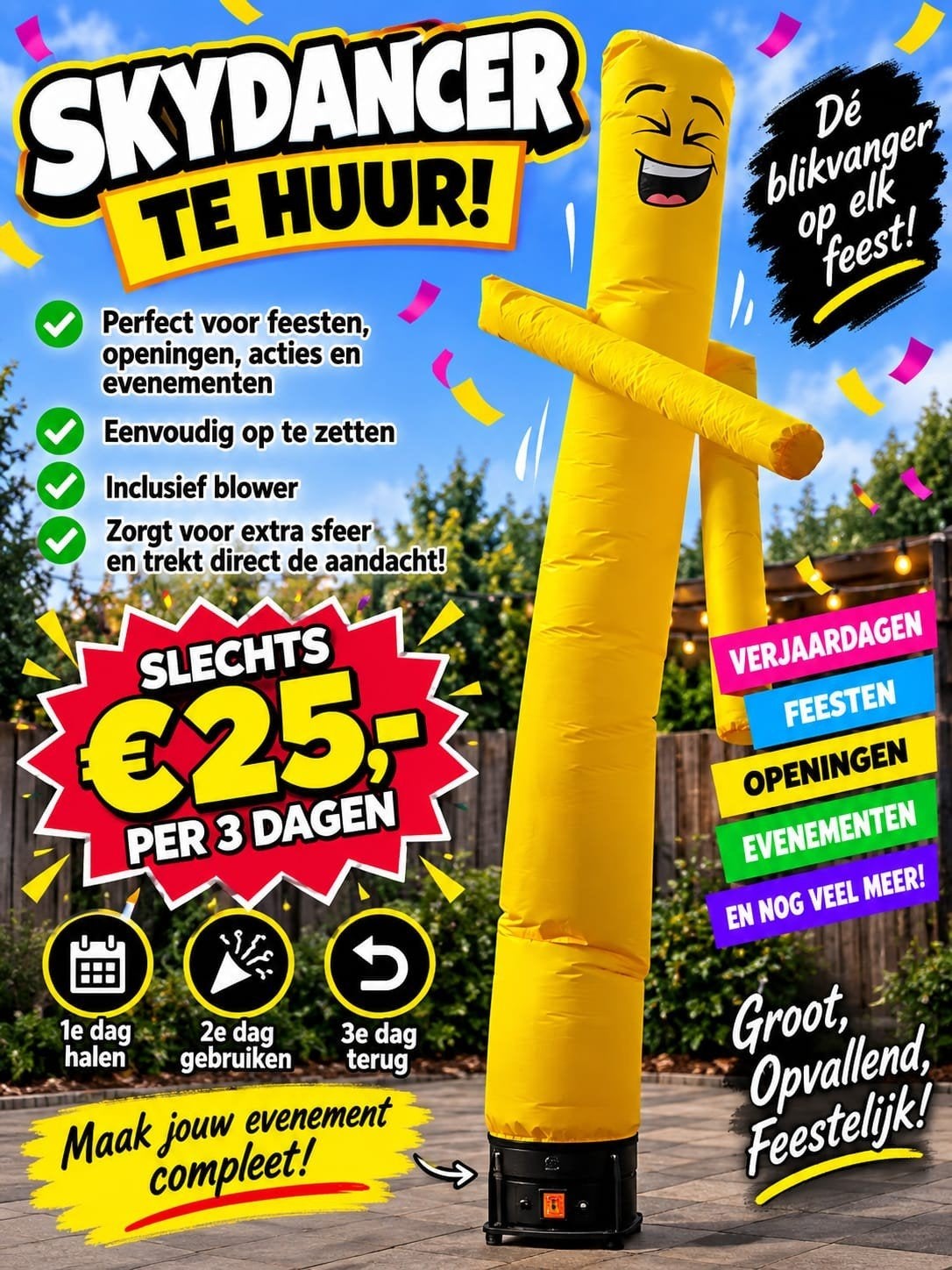 Opblaasbare Skydancer - Gele Wacky Waving te huur, Ophalen, Zo goed als nieuw, Verjaardag