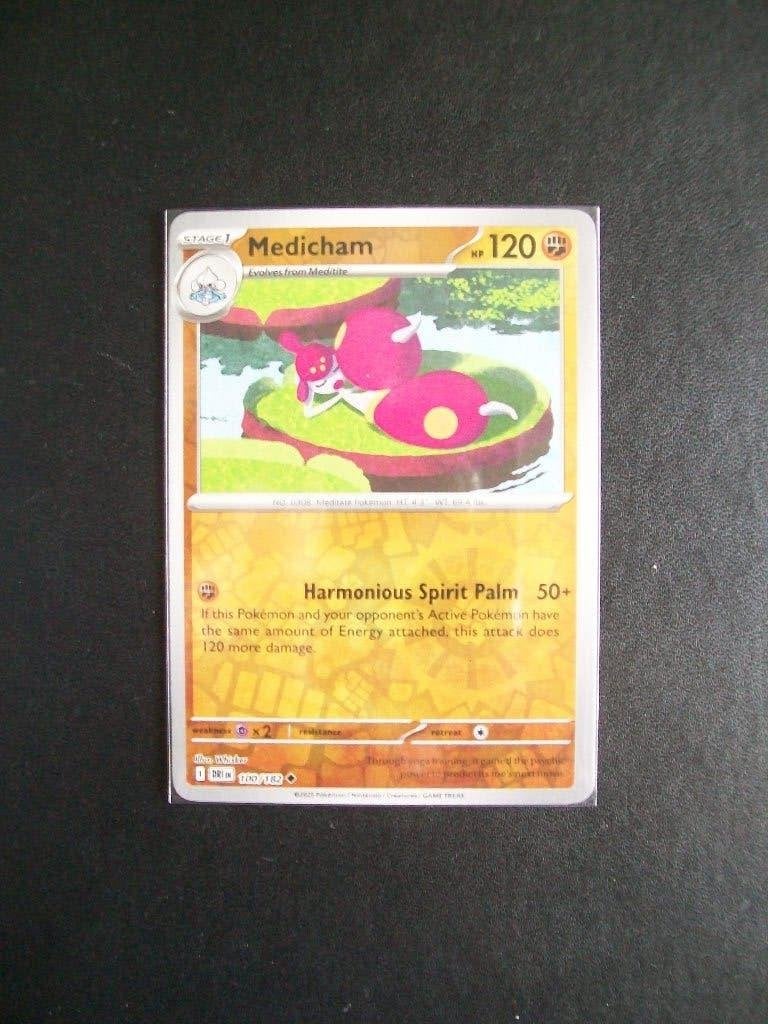 2718. Nieuwe Pokemon Kaart Holofoil MEDICHAM HP120 (100/182), Verzenden, Nieuw, Losse kaart, Foil