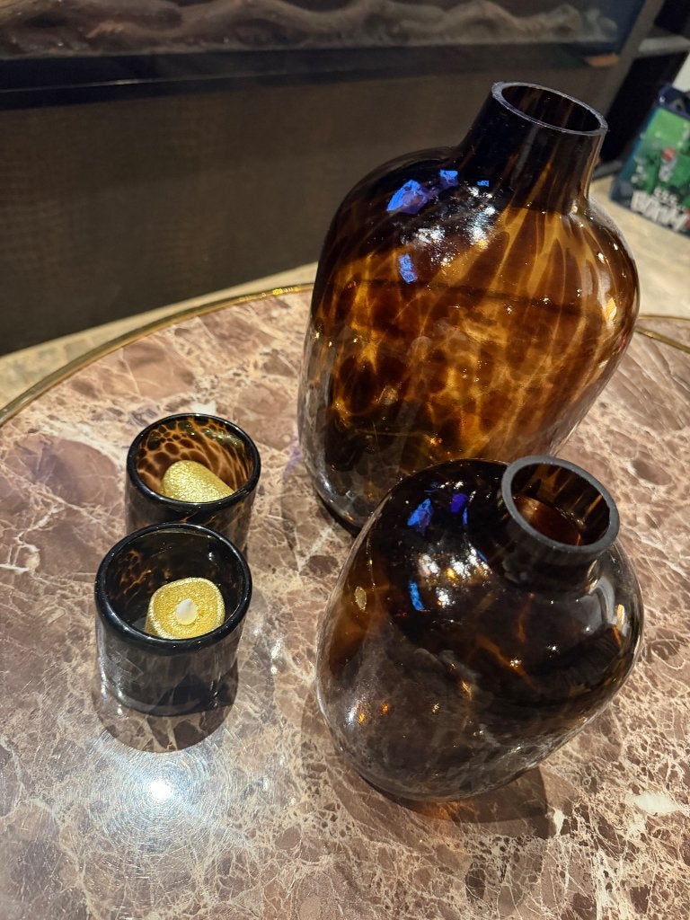 Leopard vasen, Ophalen, Nieuw, Bruin, Glas