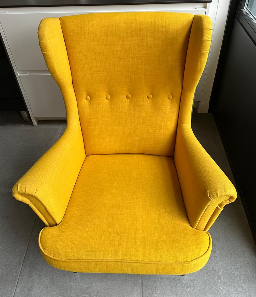 Ikea Strandmon geel, Huis en Inrichting, Fauteuils, Ophalen, Gebruikt, 75 tot 100 cm, Stof