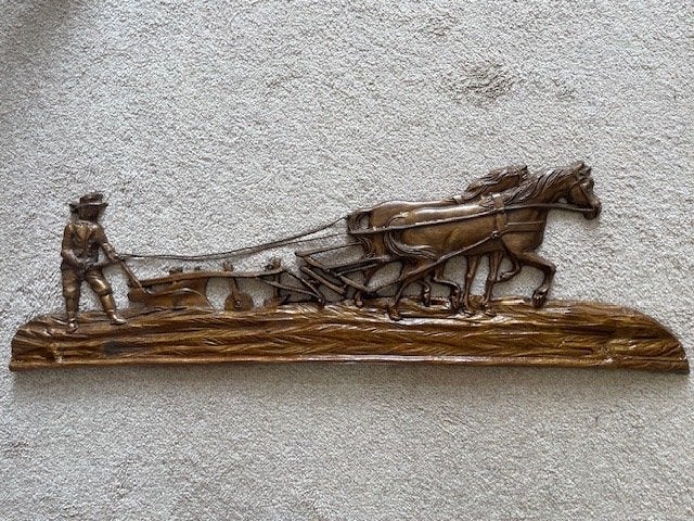 Wanddecoratie Ploegende Boer met Paardenspan, Gebruikt, 91 cm, Ophalen of Verzenden, Overige typen
