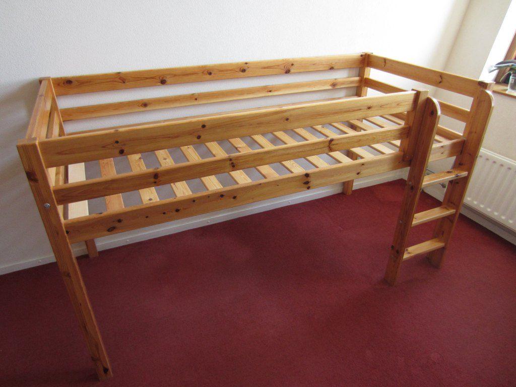 Hoogslaper bed hout 90 x 200, Ophalen, Gebruikt, Hoogslaper