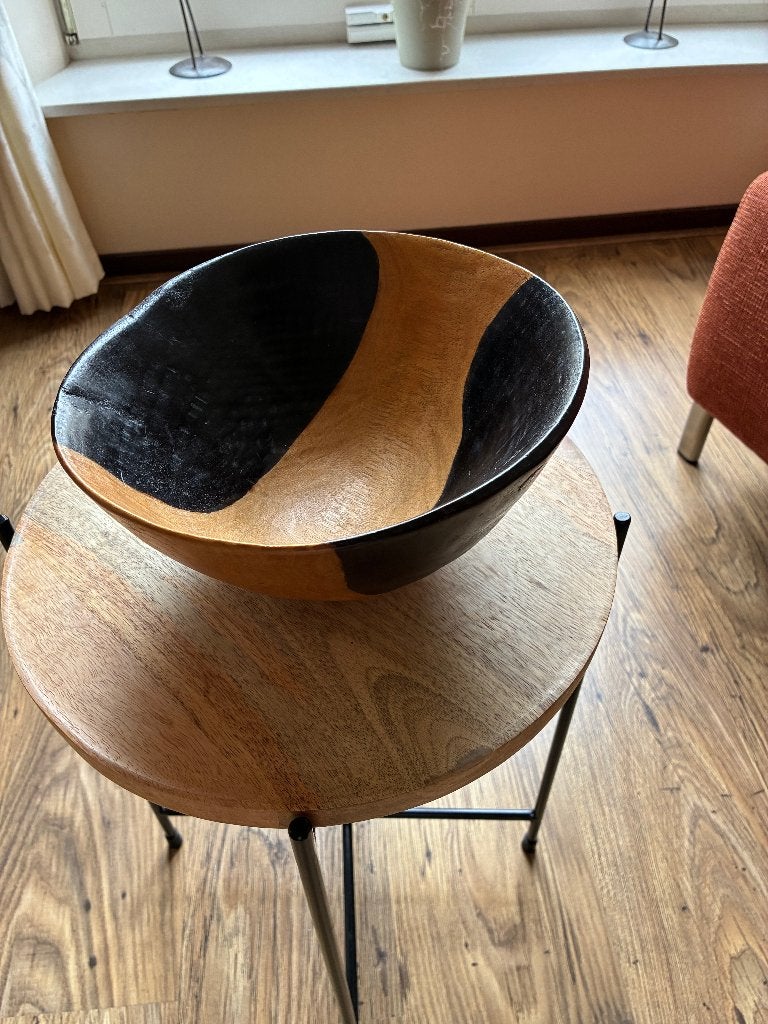 Houten Schaal Rond Afrika Diam. 23 cm Hg 12 cm 2-kleurig, Schaal, Rond, Nieuw, Ophalen of Verzenden