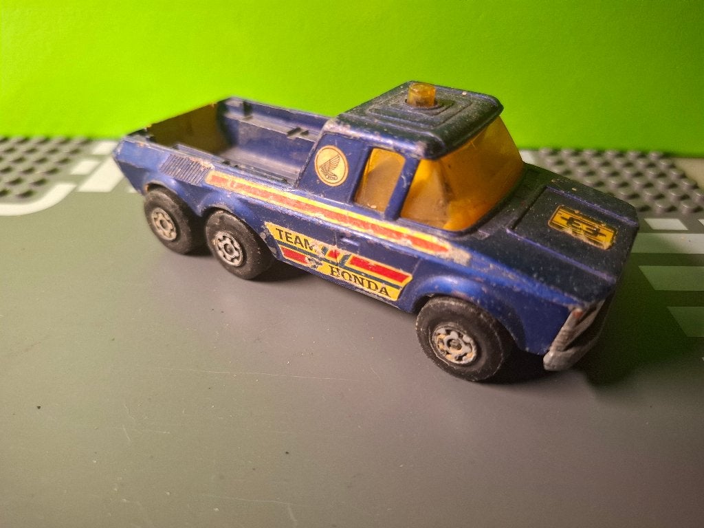 Matchbox K6 - Motorcycle Trailer Team Honda [blauw] 1/60, Ophalen of Verzenden, Gebruikt, Auto