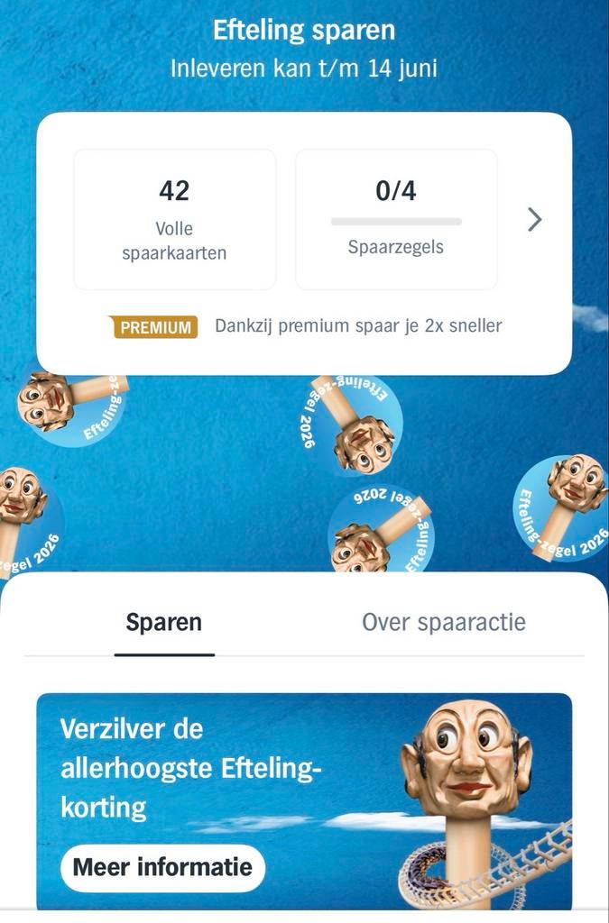 AH Efteling zegels - 42 volle spaarkaarten, €14 korting, Ophalen of Verzenden, Nieuw, Overige typen