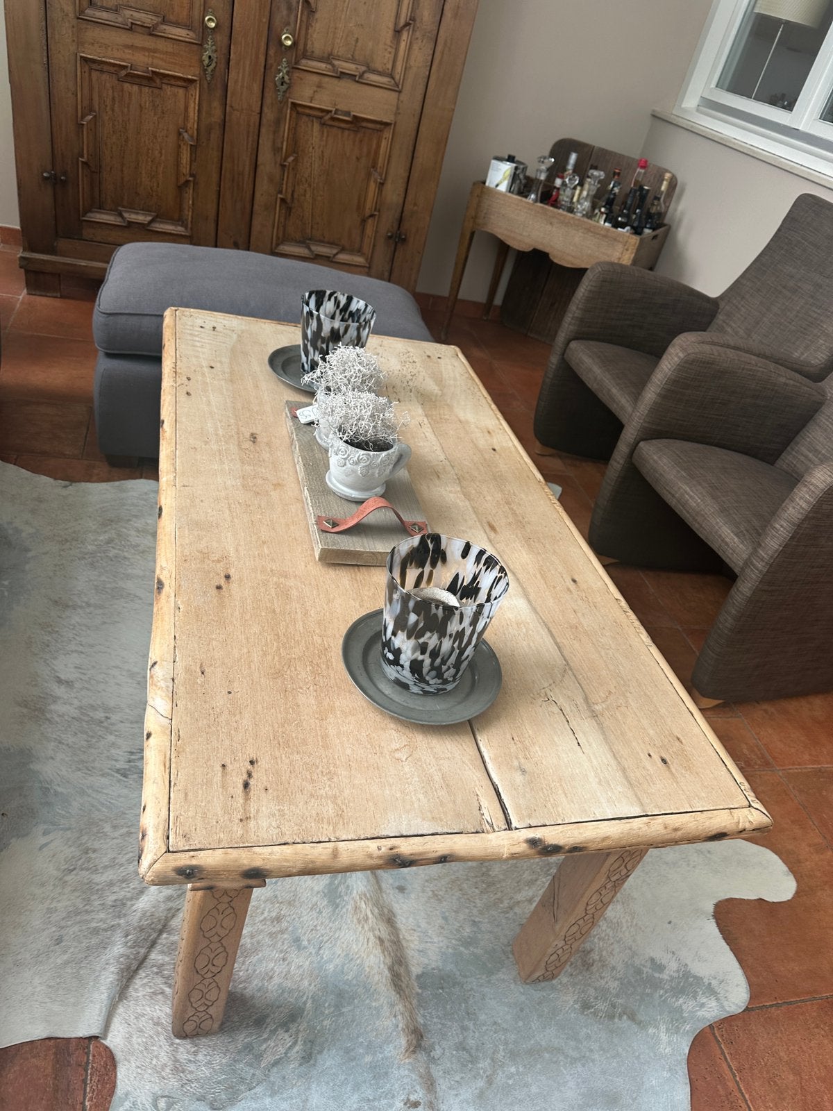 Oude bakkerstafel als salontafel, Huis en Inrichting, Tafels | Salontafels, Gebruikt, 100 tot 150 cm, 50 tot 75 cm, Grootmoeders tijd 1940 - 1950
