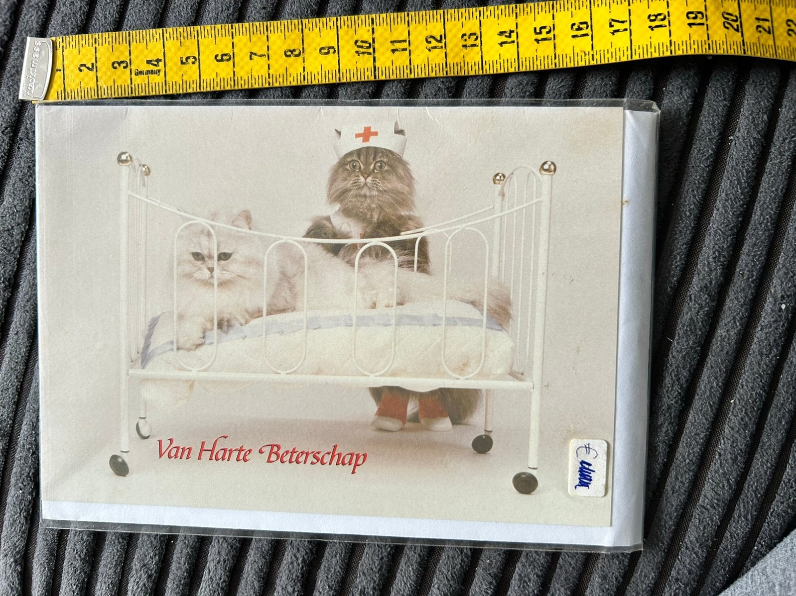 Oude wenskaart 2 x kat in bed zuster, Ophalen of Verzenden, Zo goed als nieuw