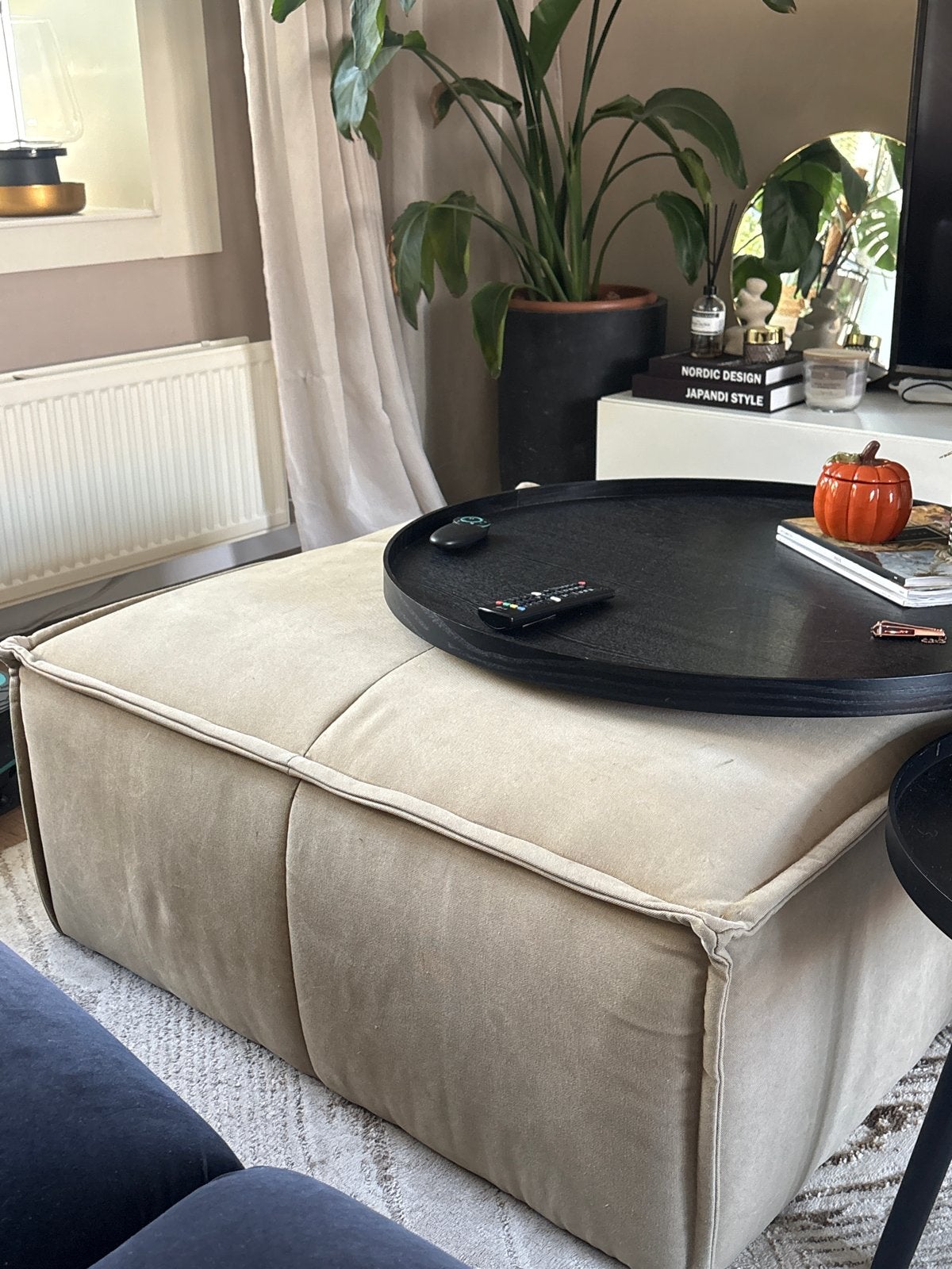 HKliving poef/voetenbank - 2 grote, 1 kleine, Ophalen, Gebruikt, Beige, Textiel
