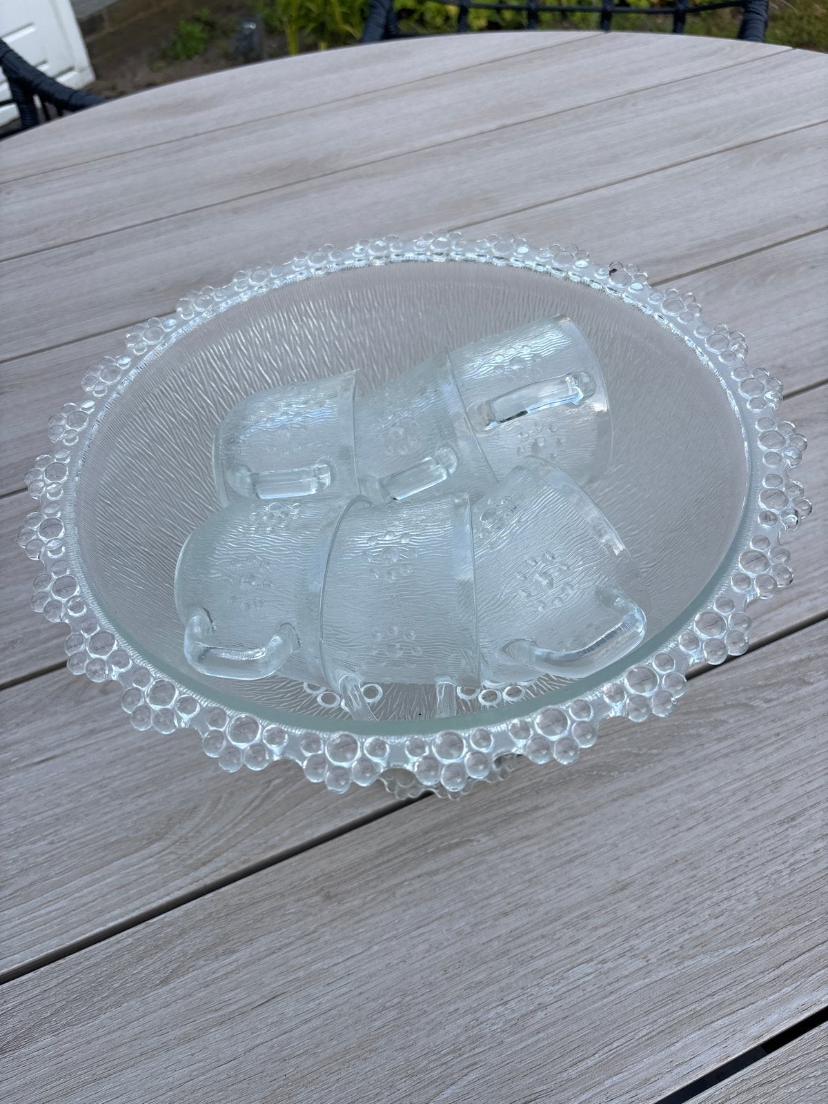 Vintage Glazen Punch Bowl Set met 4 Kopjes, Ophalen