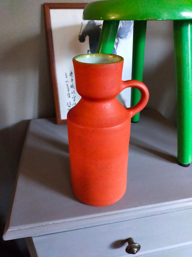 Vintage retro oorvaas vaas oranje, Verzamelen, Retro, Ophalen, Huis en Inrichting