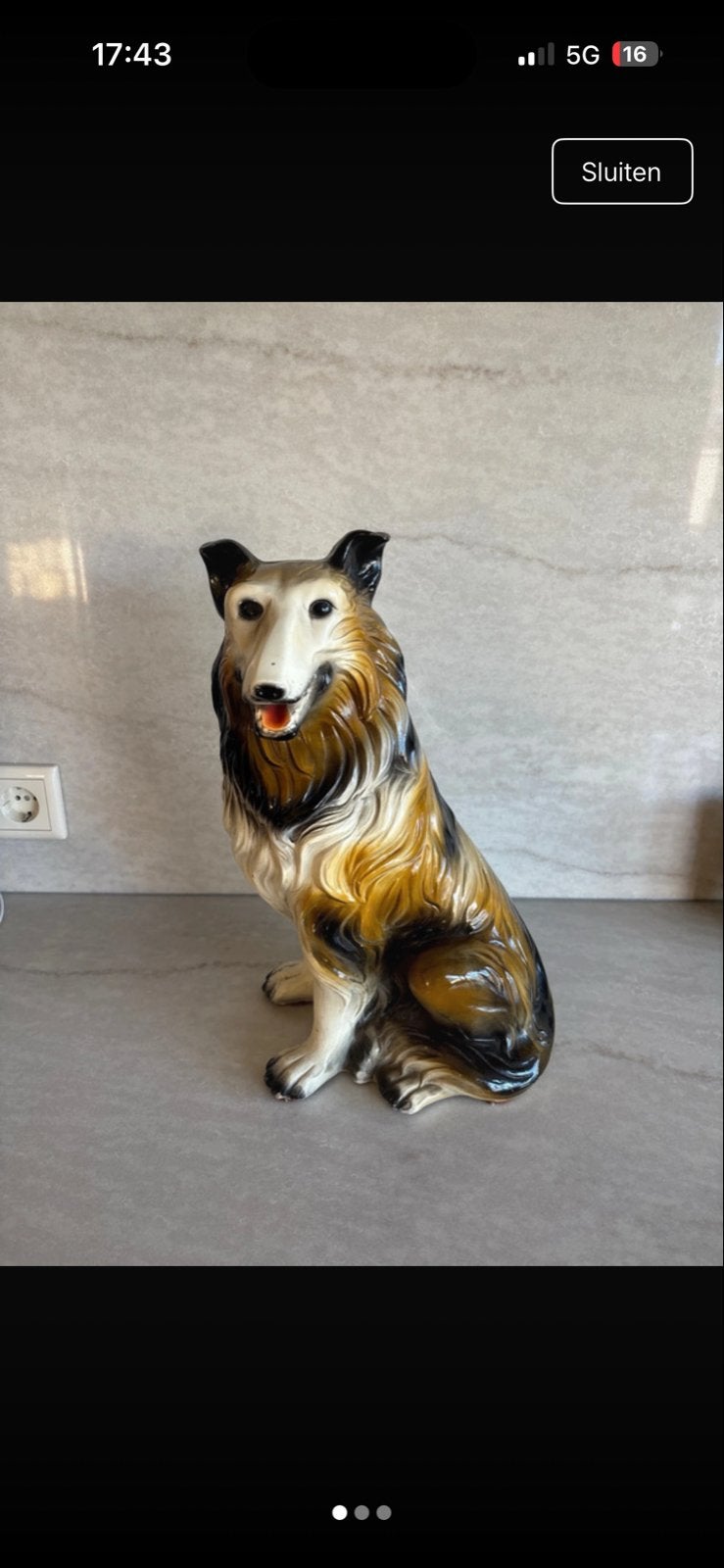 Vintage Hondenbeeld Collie - Decoratief Beeld, Verzenden, Gebruikt, Dier