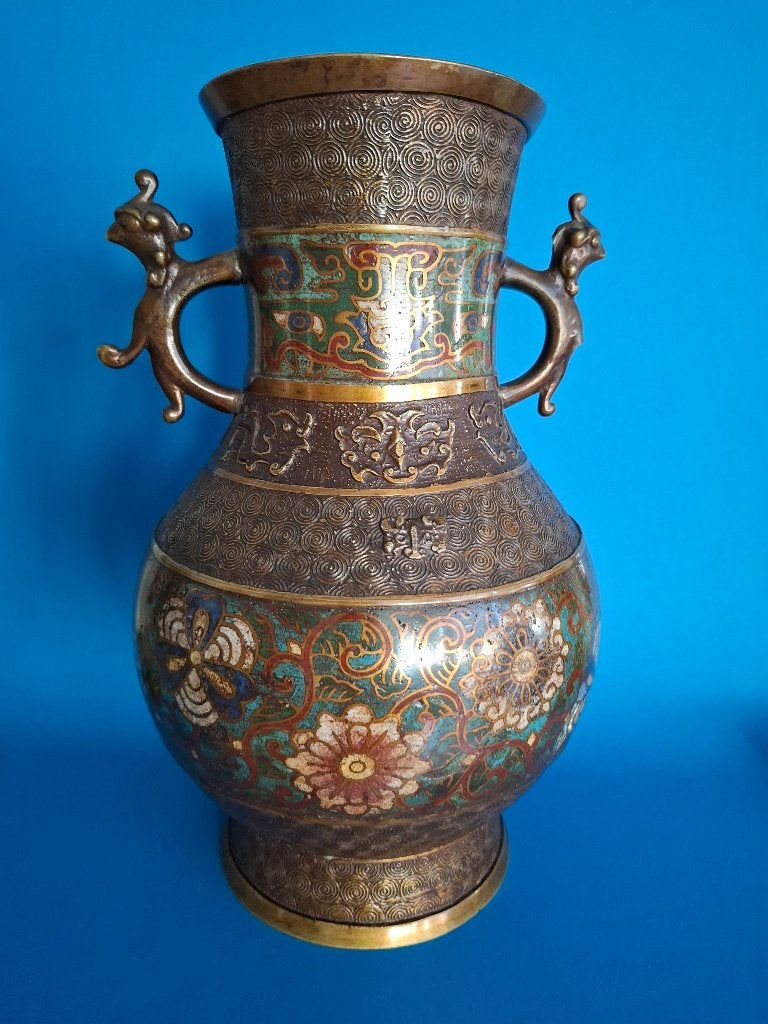 Antiek Bronzen Cloisonne vaas., Ophalen of Verzenden