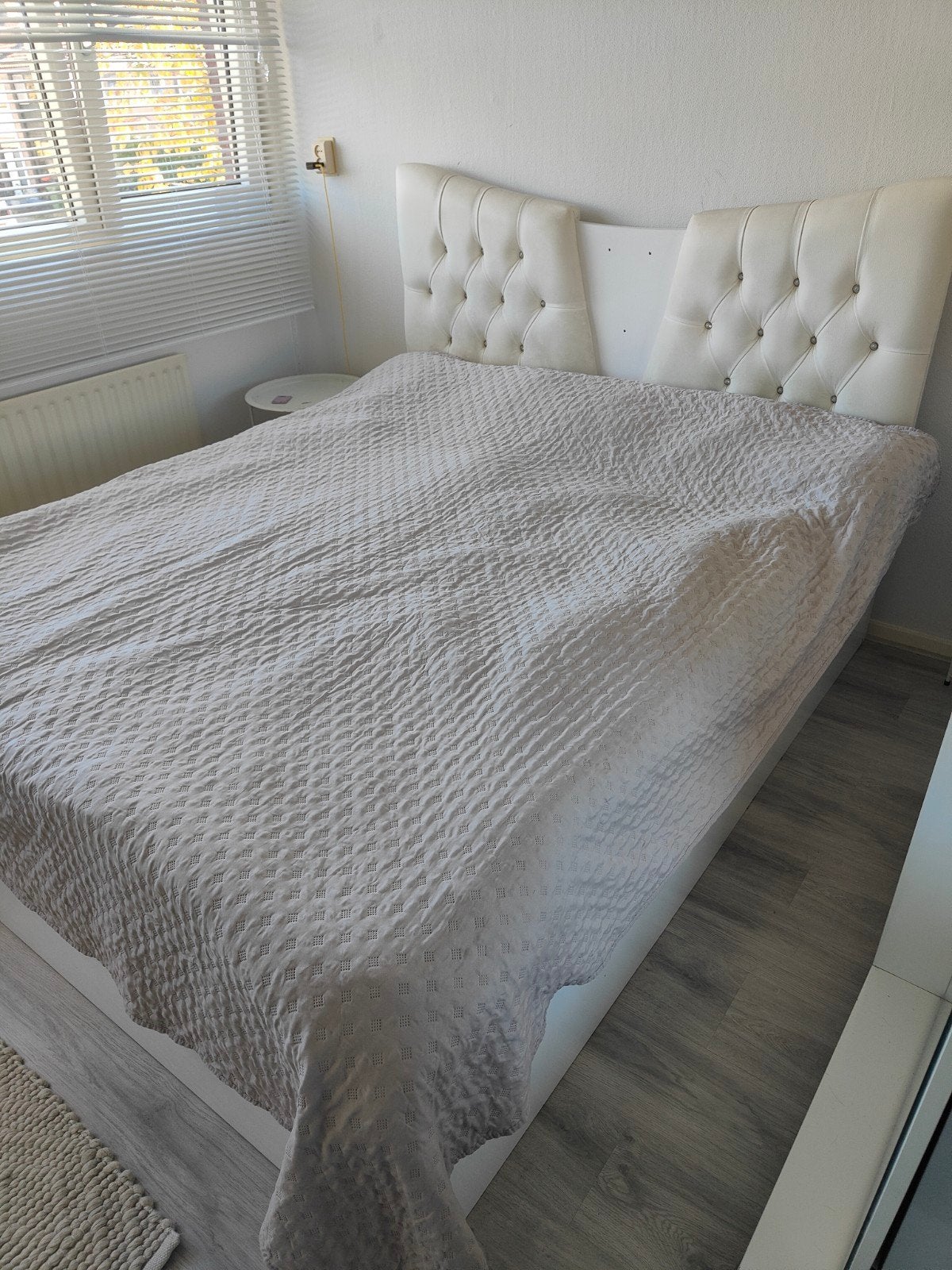 Tweepersoonsbed met opbergruimte, kledingkast en spiegelkast, Ophalen, Gebruikt, Wit, Tweepersoons