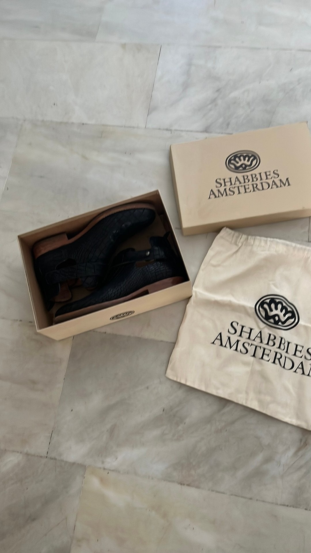 Shabbies maat 40 zwarte leren schoenen, Zwart, Zo goed als nieuw, Sandalen of Muiltjes, Ophalen of Verzenden