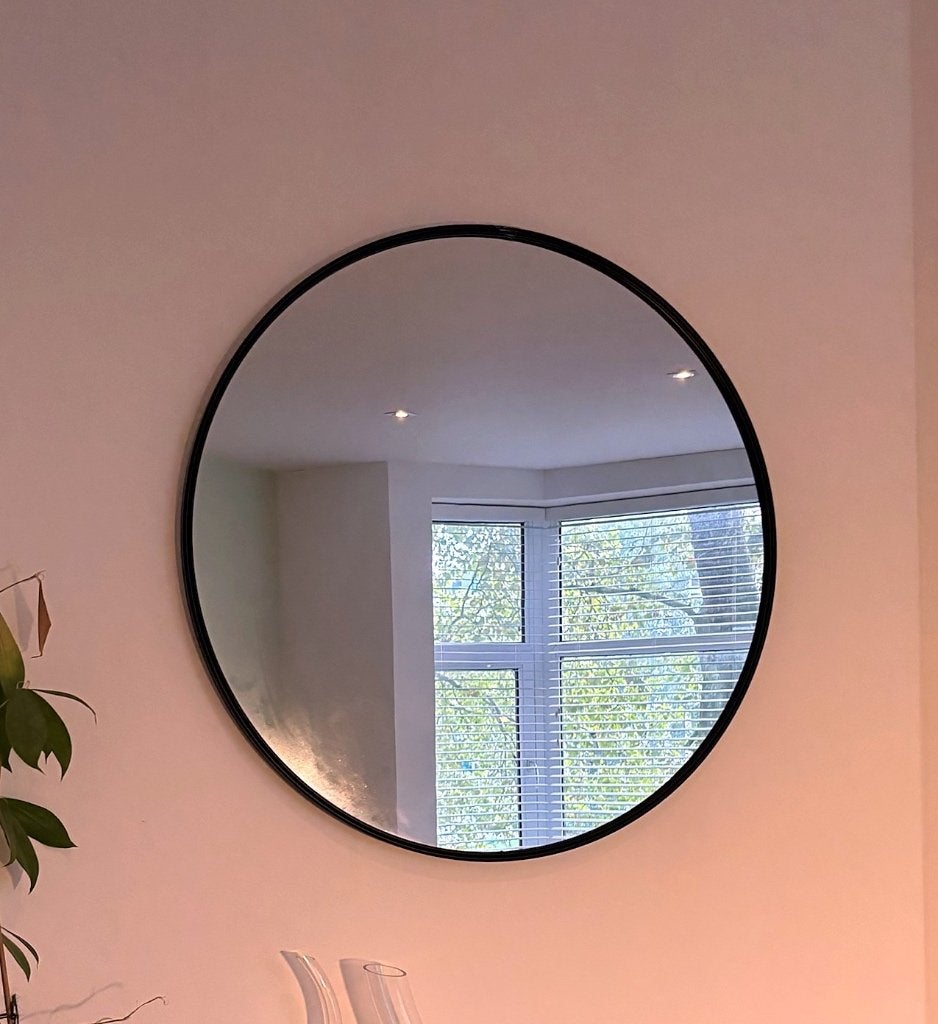 Ronde spiegel zwart, Huis en Inrichting, Minder dan 50 cm, Rond, Ophalen of Verzenden, Zo goed als nieuw