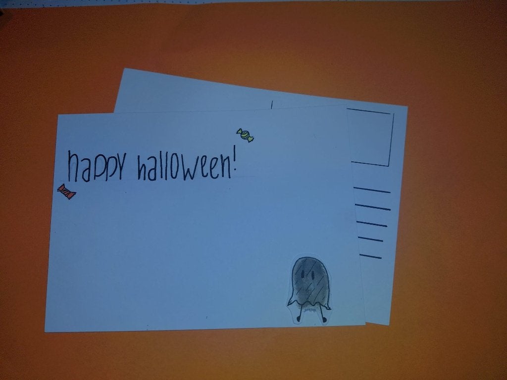 Halloween wenskaart, Antiek en Kunst, Ophalen of Verzenden, Kaart, Gemengde techniek, Handgemaakt