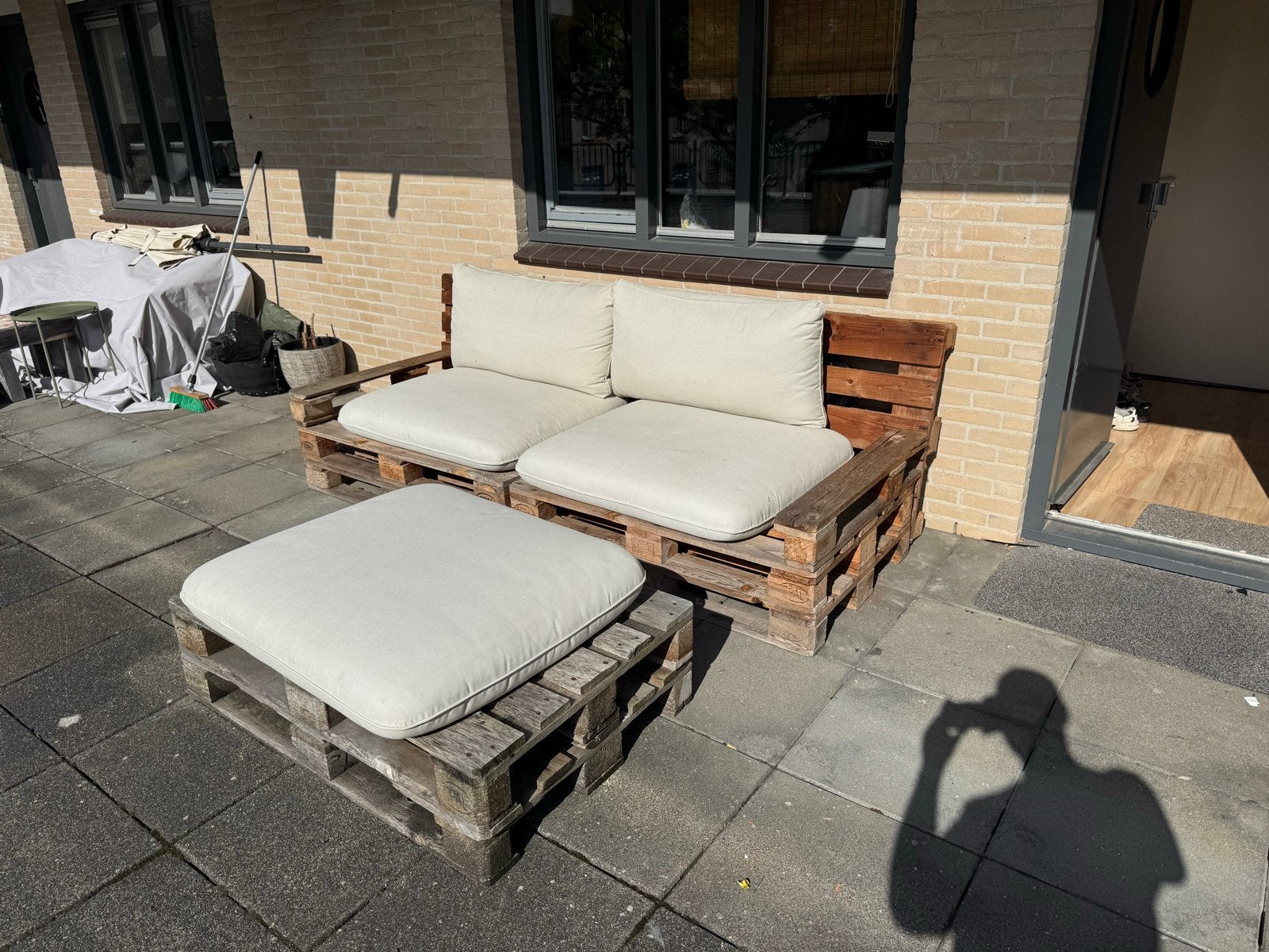 Pallet bank met kussens, Gebruikt, Loungeset, Bank, Hout