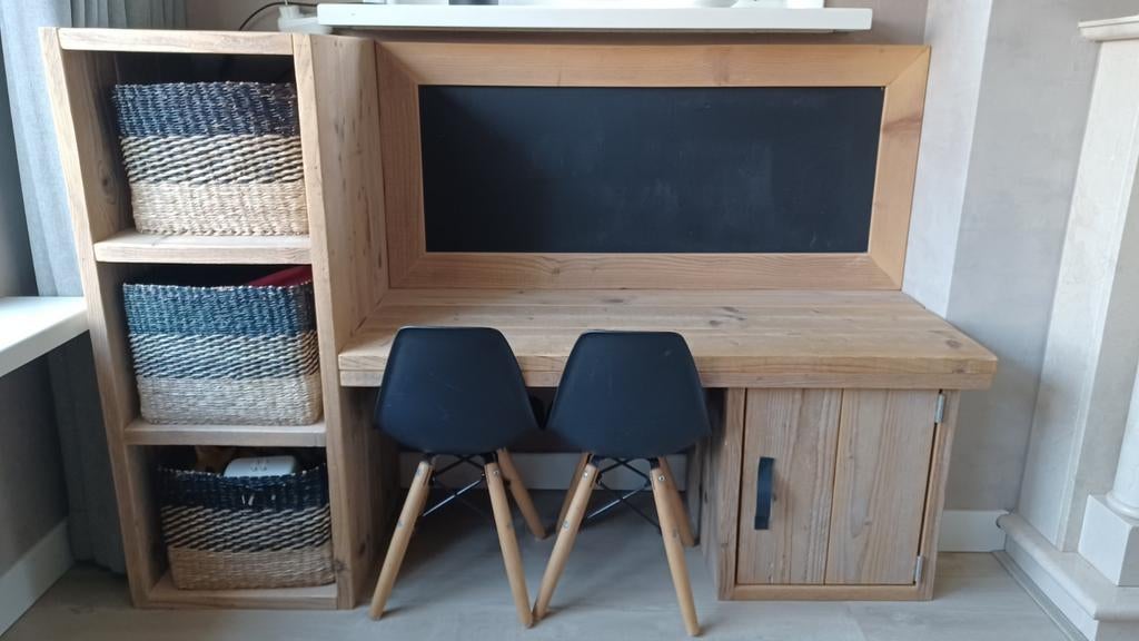Steigerhouten speeltafel 150 cm met krijtmagneetbord, Ophalen, Gebruikt