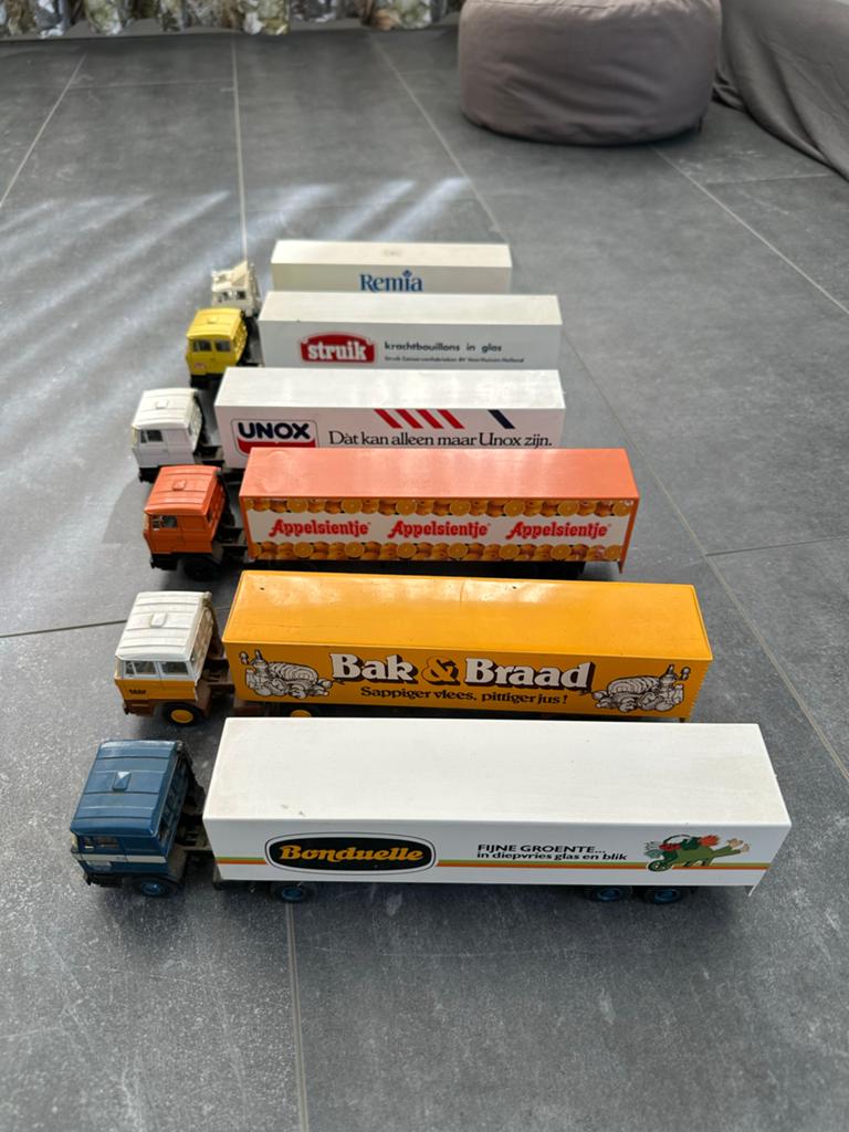 Set van 6 vintage vrachtwagens met reclame, Ophalen, Gebruikt