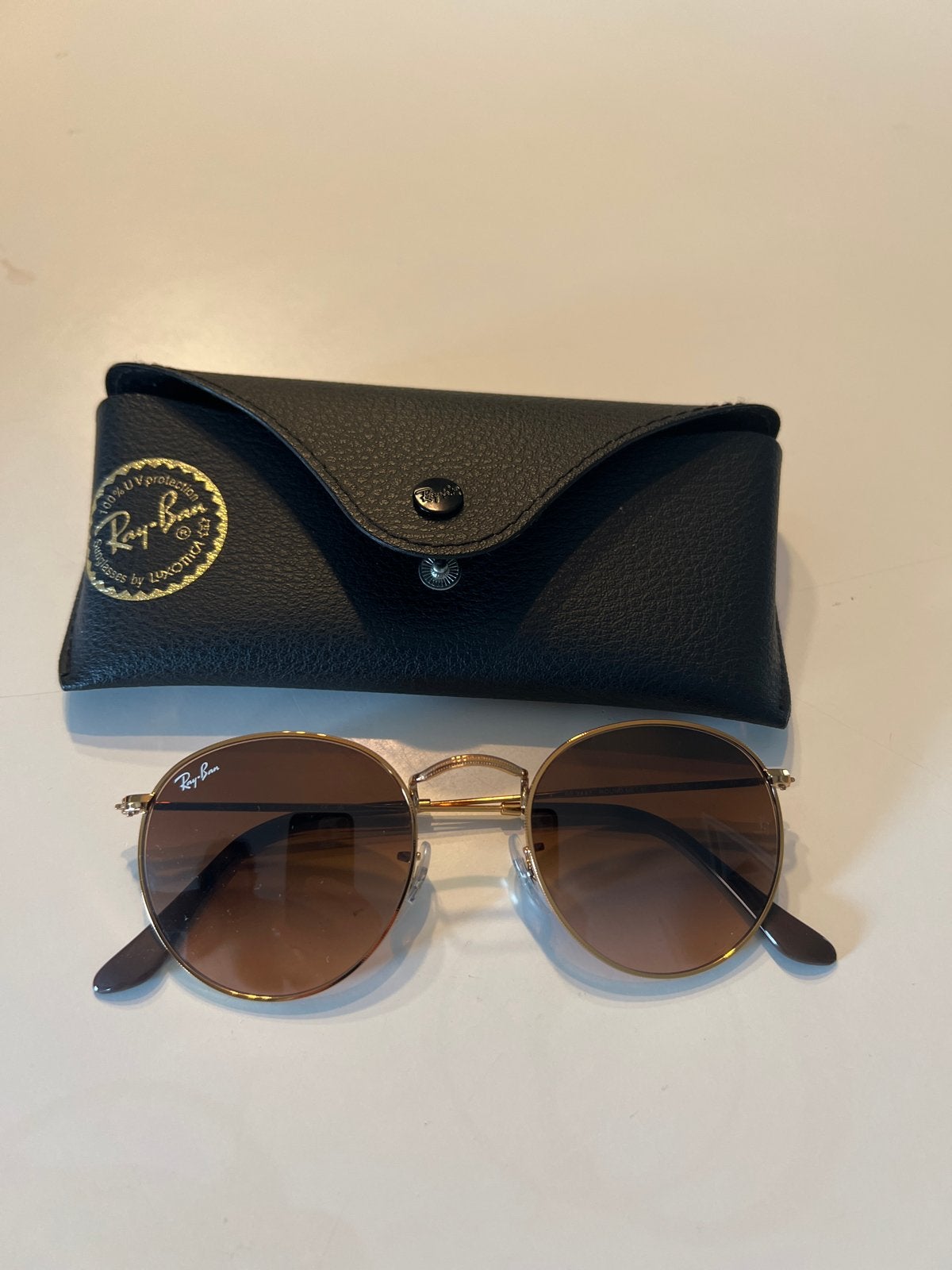 Ray-Ban ronde zonnebril met bruine glazen, Zonnebril, Bruin, Ophalen of Verzenden, Zo goed als nieuw