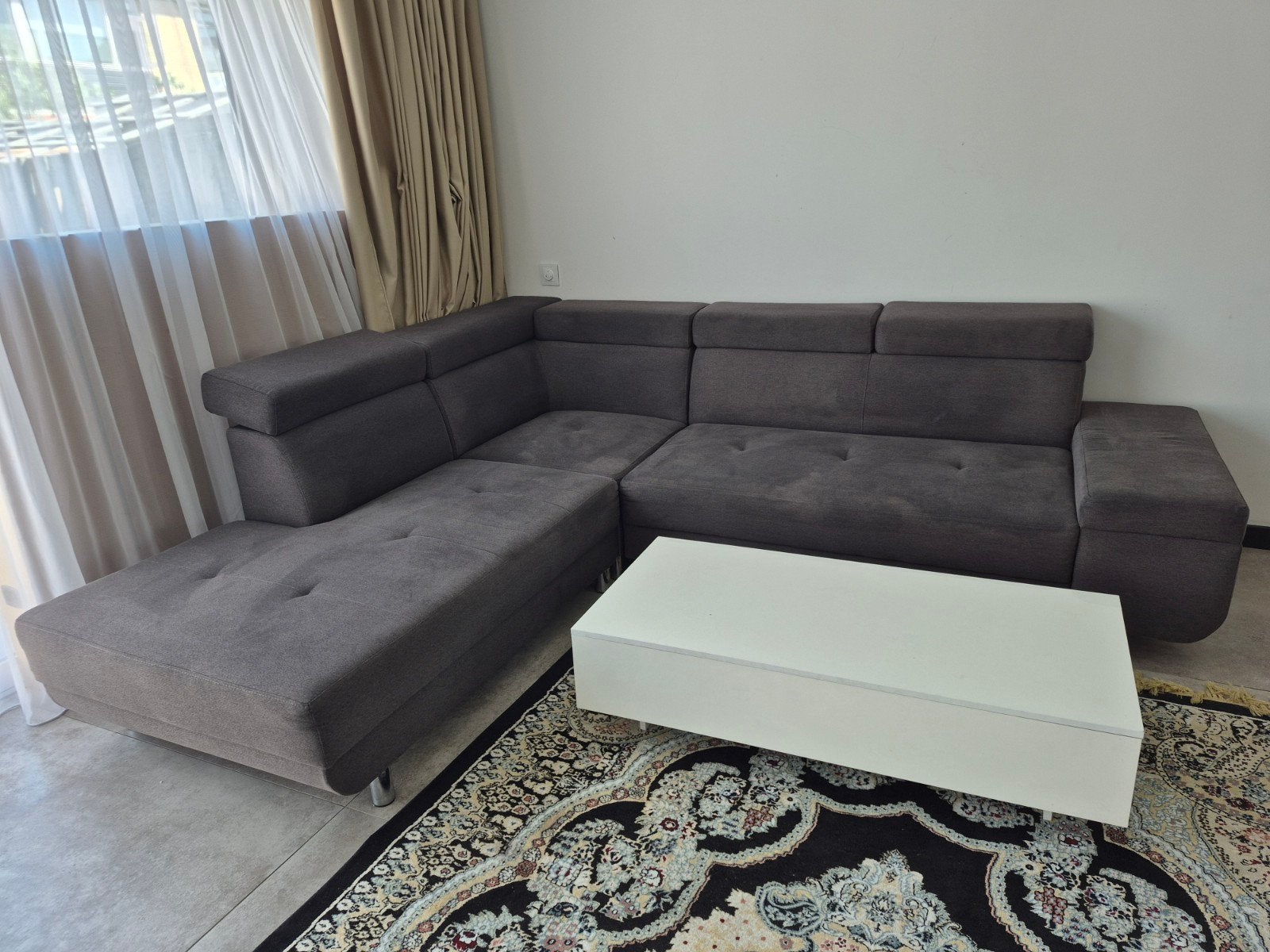 Comfortabele Hoekbank - Grijs Stof, Huis en Inrichting, Banken | Bankstellen, 250 tot 300 cm, Gebruikt, 100 tot 125 cm, Hoekbank