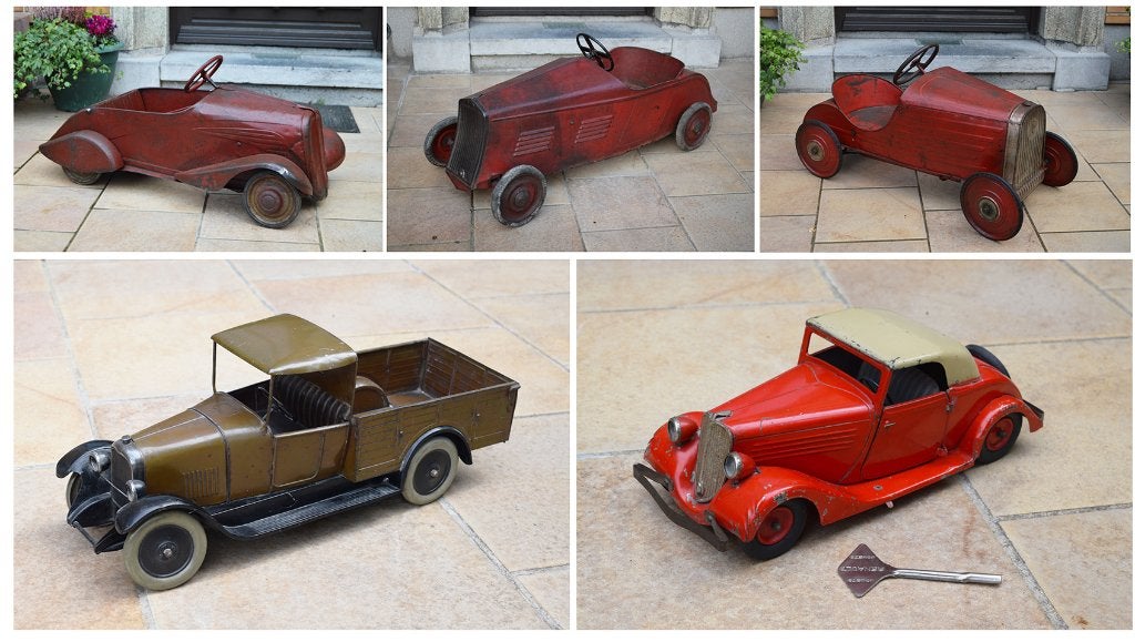 Collectie 5 antieke speelgoed Citroën trapauto uit 1930, Ophalen