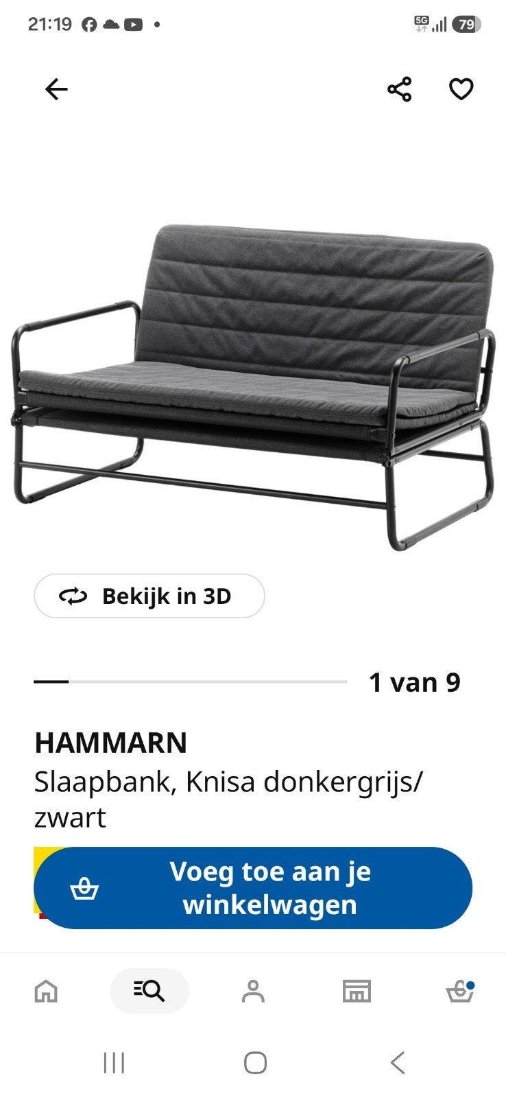 Slaapbank, Ophalen, Zo goed als nieuw, Tweepersoons, 140 cm