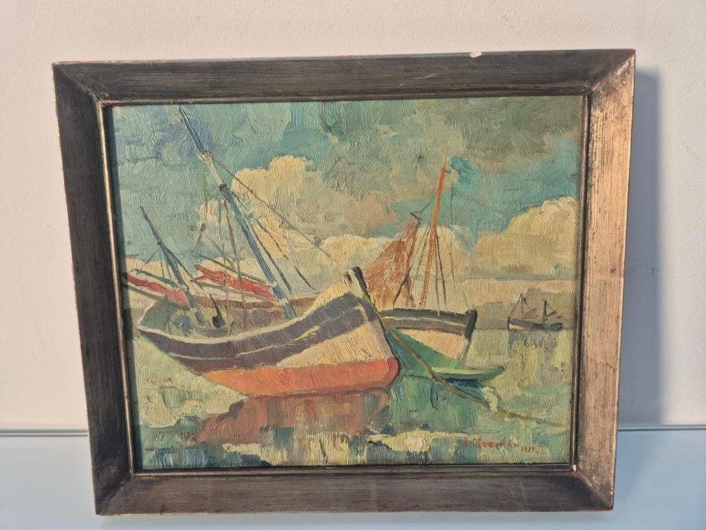 Olieverf Kabinetstuk Marine Ostende J. MOERMAN 1939, Ophalen of Verzenden