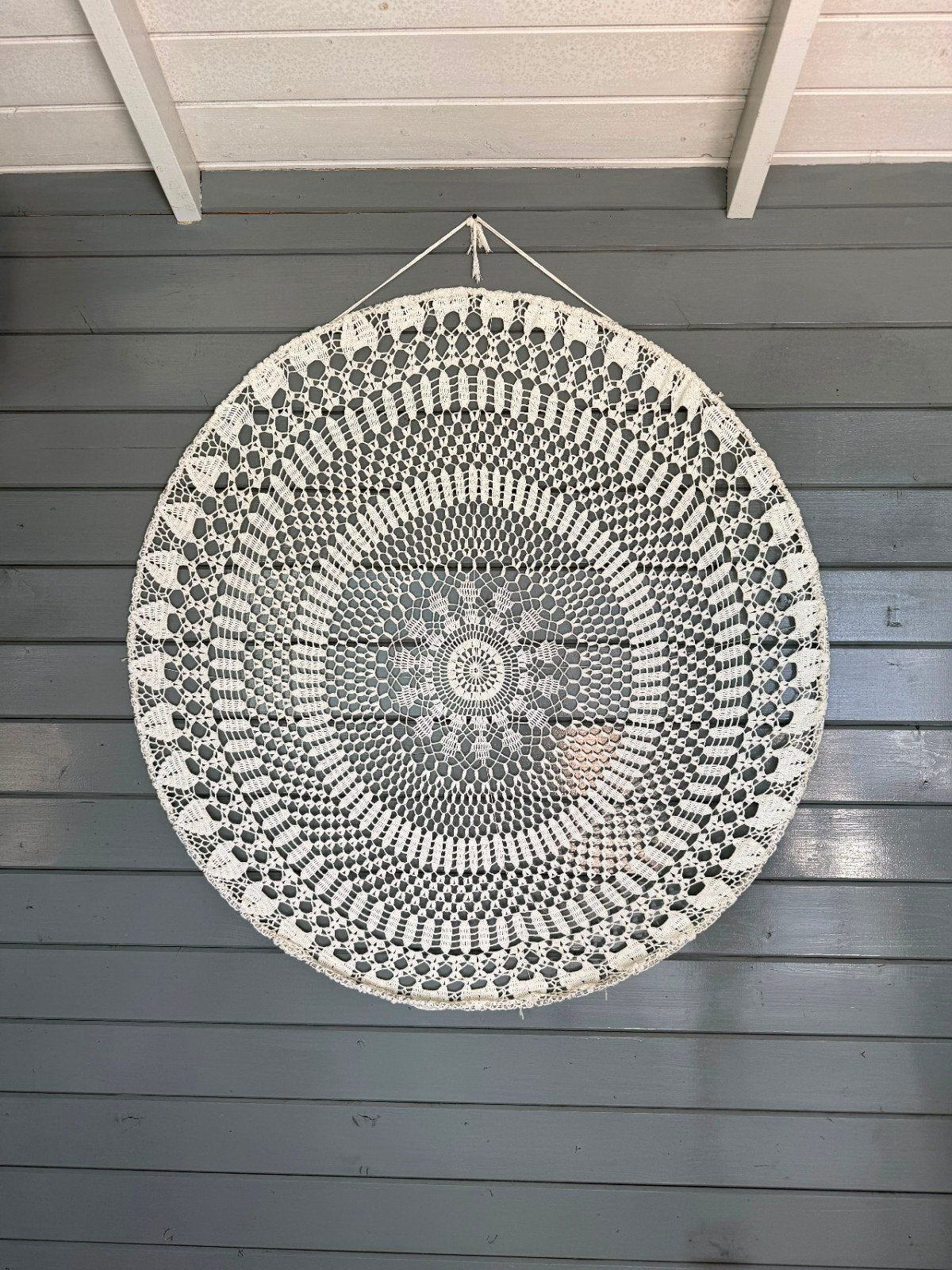 Groot gehaakt wandkleed -boho/ibiza style 120 cm, Huis en Inrichting, Woonaccessoires | Overige, Ophalen, Gebruikt, Boho, Wit