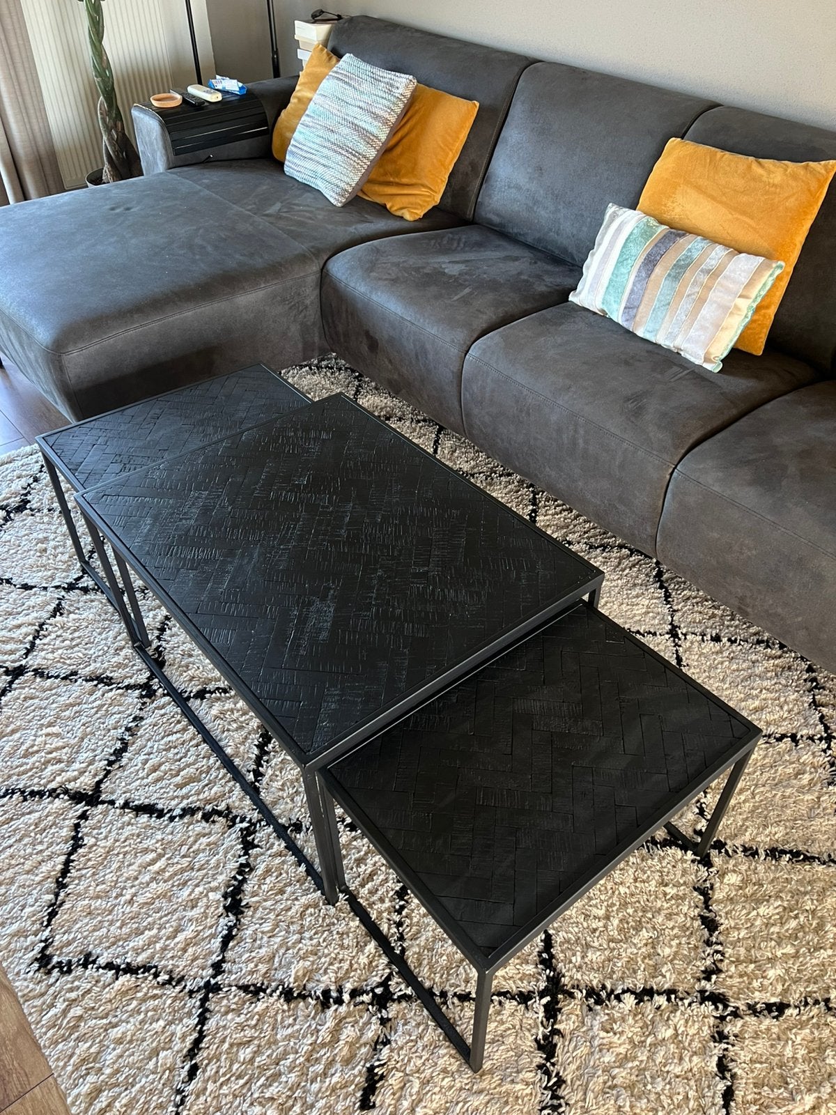 Herringbone visgraat salontafel set van 3, Ophalen, 100 tot 150 cm, 50 tot 100 cm, Zo goed als nieuw