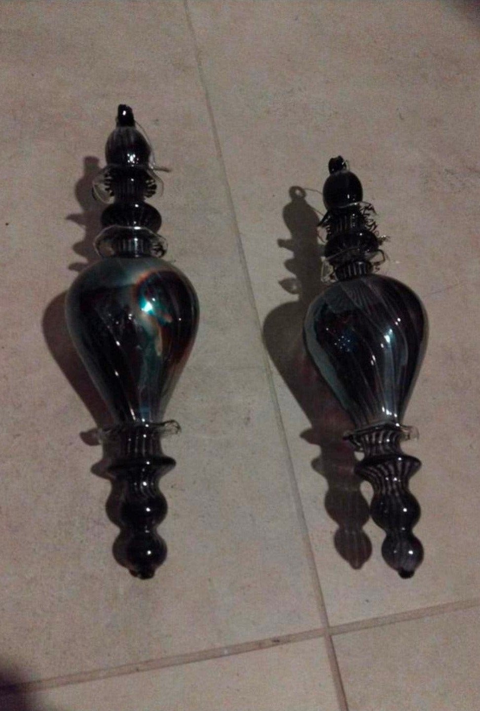 Set van 2 Prachtig diep amethist zwart geblazen glas 23 vm l, Ophalen of Verzenden