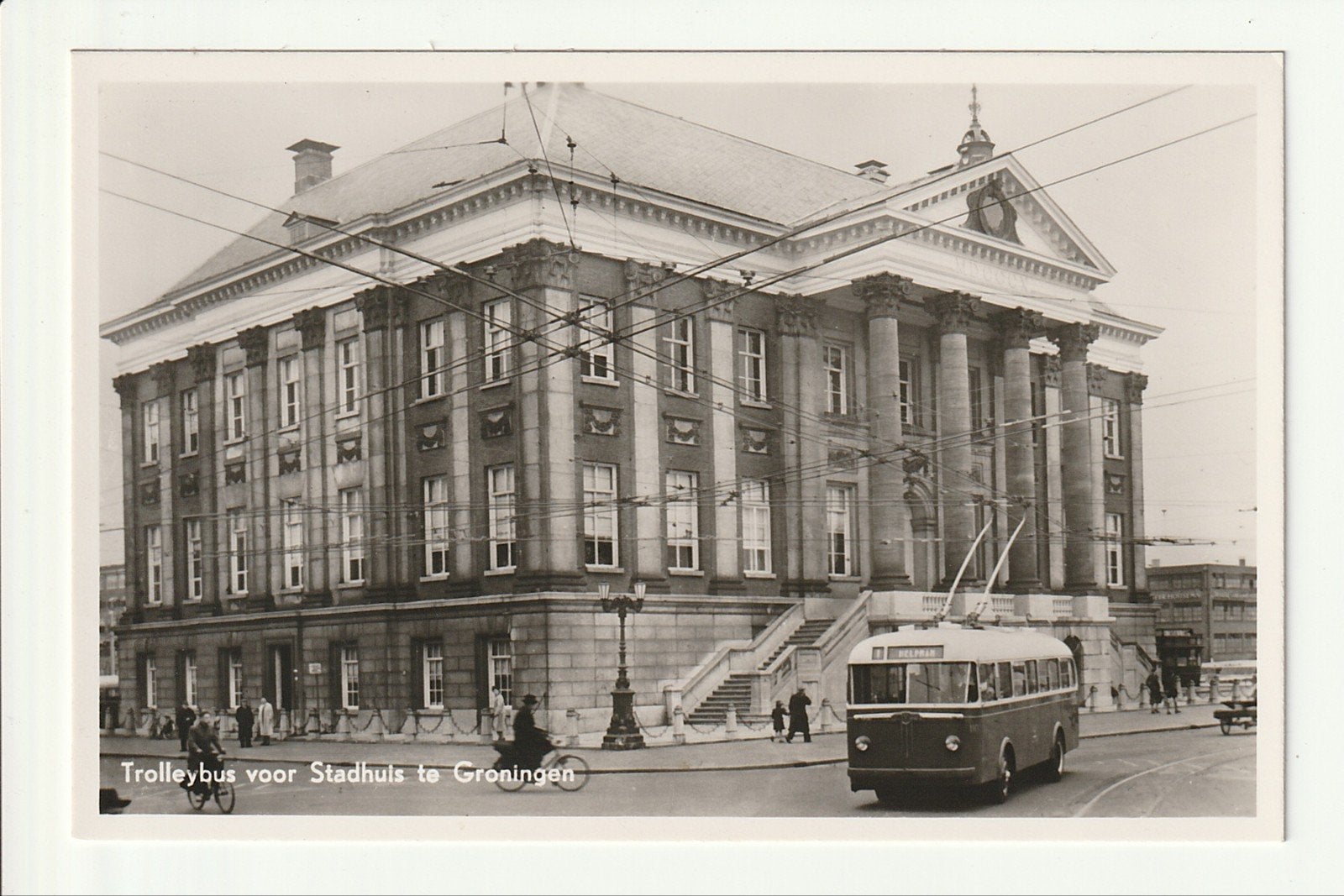 GRONINGEN TROLLEYBUS VOOR STADHUIS LIJN 1 HELPMAN, Ophalen of Verzenden, 1940 tot 1960, Ongelopen, Groningen