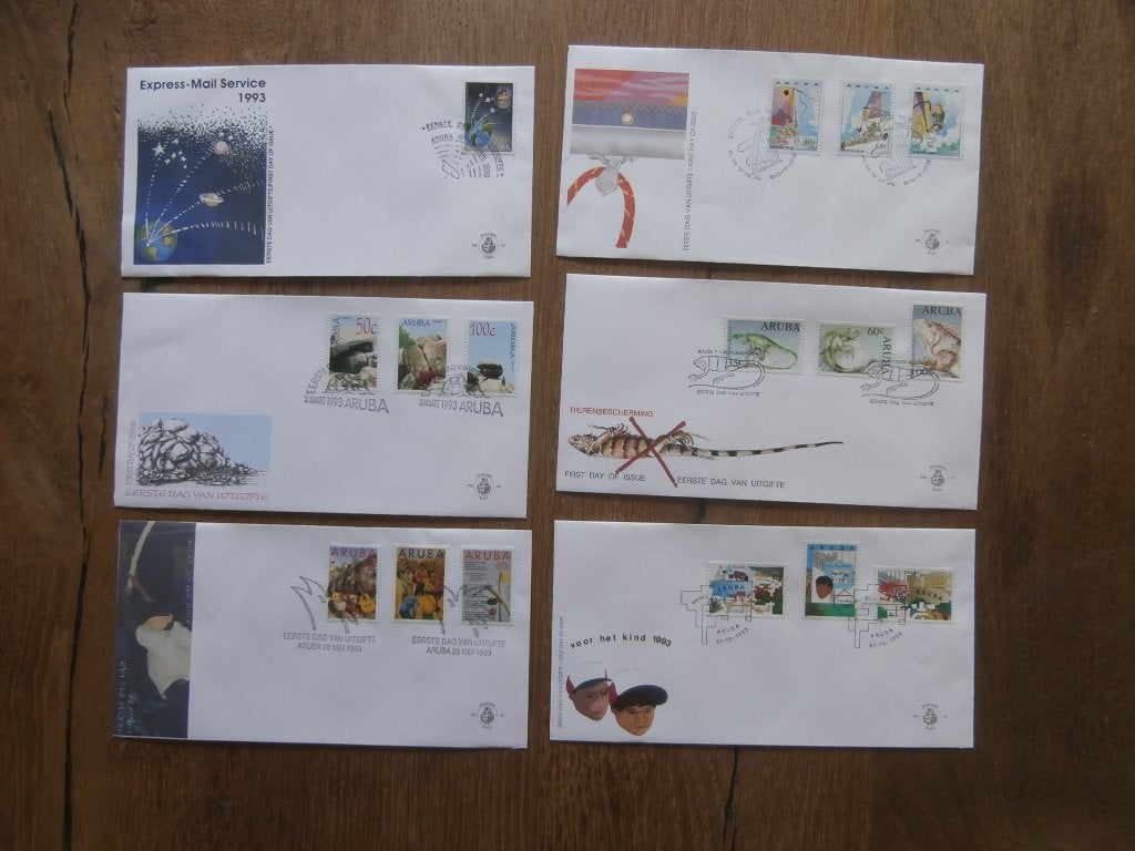 jaargang fdc's aruba  1993, Ophalen of Verzenden, Gestempeld