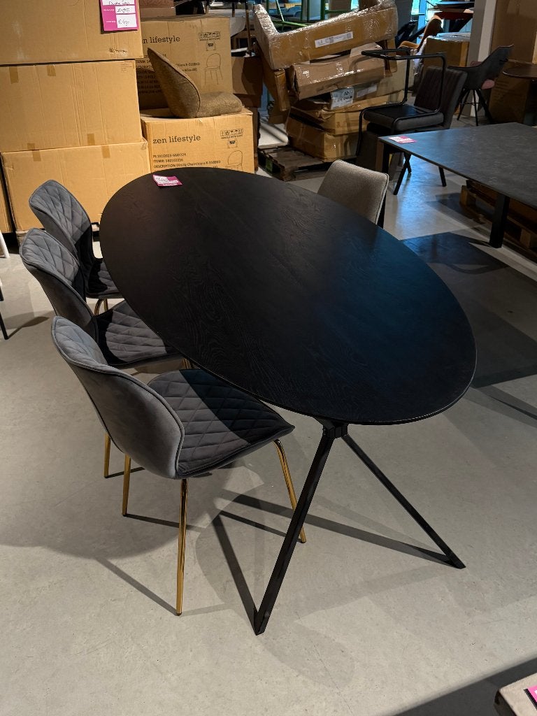 eiken tafel zwart met goede lak 220x100 ovaal, Ophalen, Eikenhout, 50 tot 100 cm, Vijf personen of meer