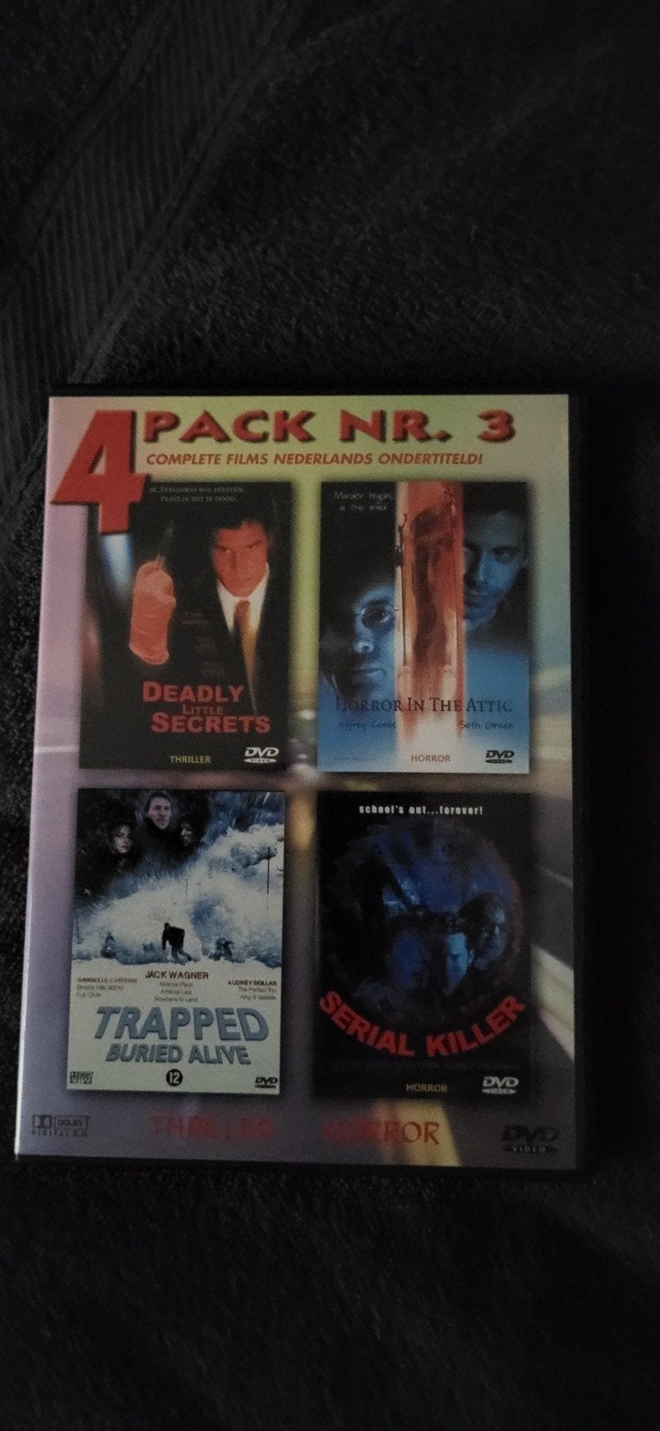 4 Horrorfilms DVD Box- Deadly Secrets, Trapped Buried Ali, Horror, Nederlands, Ophalen of Verzenden, Zo goed als nieuw